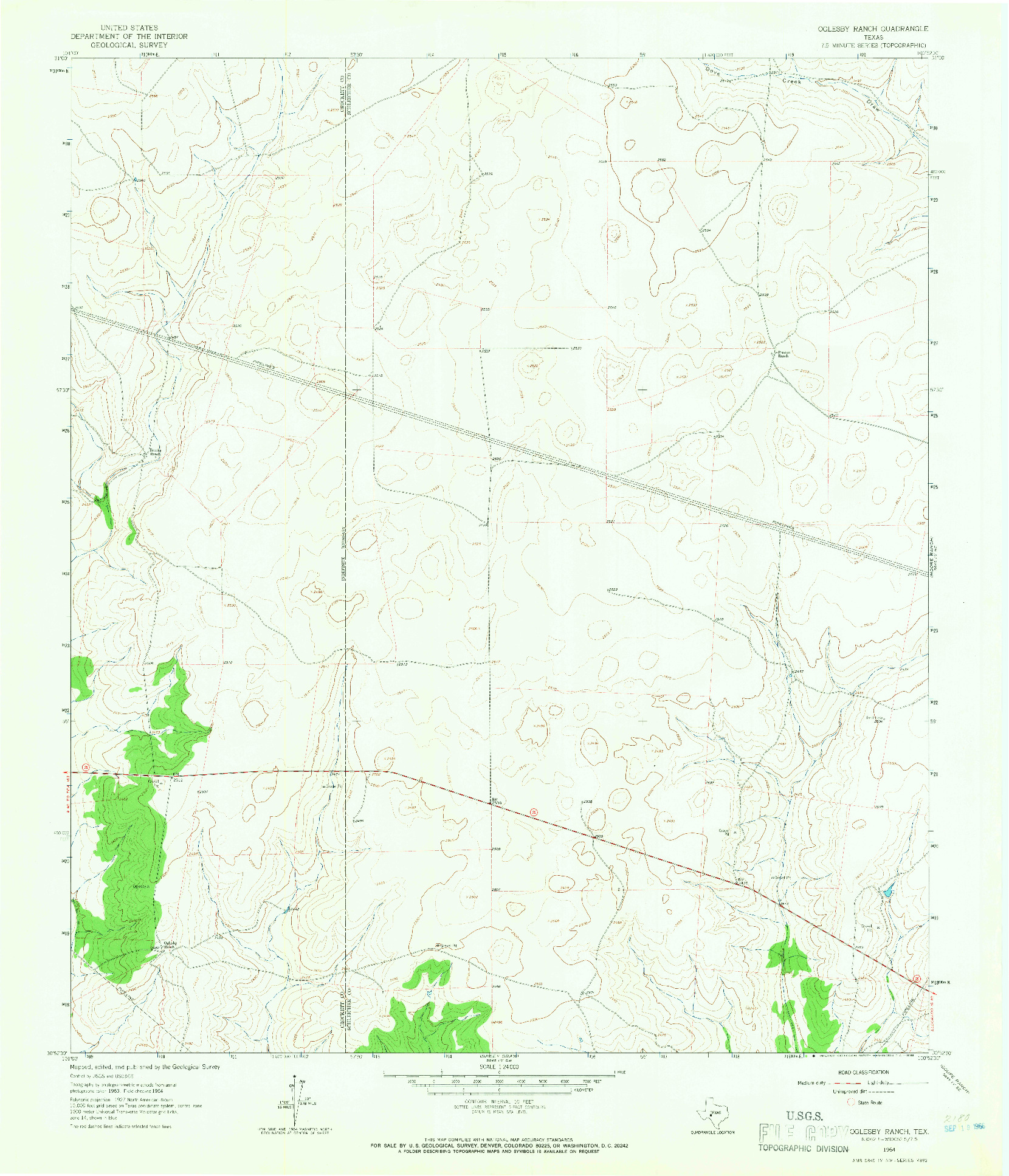 USGS 1:24000-SCALE QUADRANGLE FOR OGLESBY RANCH, TX 1964