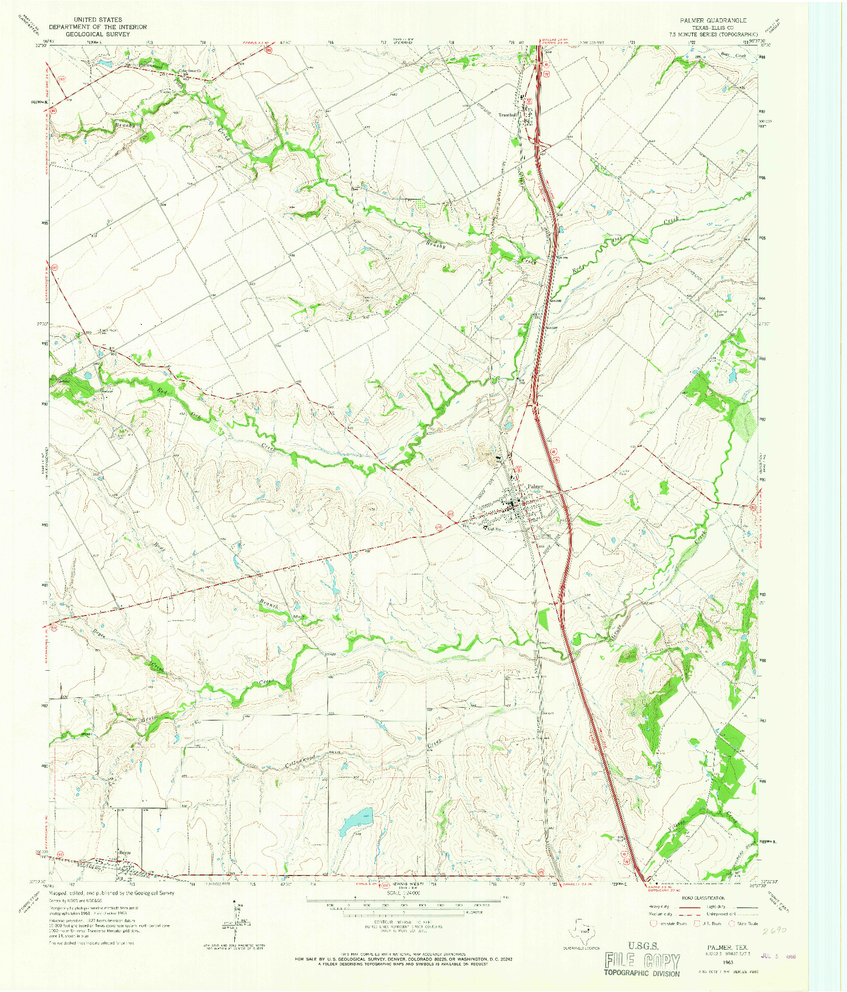 USGS 1:24000-SCALE QUADRANGLE FOR PALMER, TX 1963