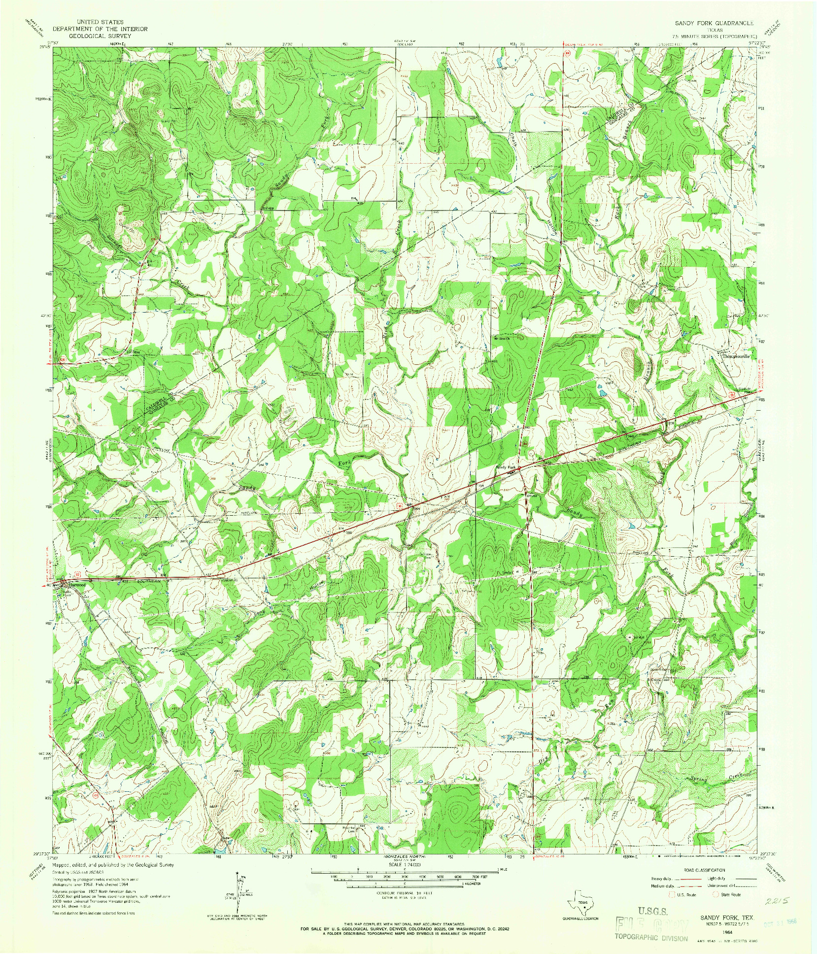 USGS 1:24000-SCALE QUADRANGLE FOR SANDY FORK, TX 1964