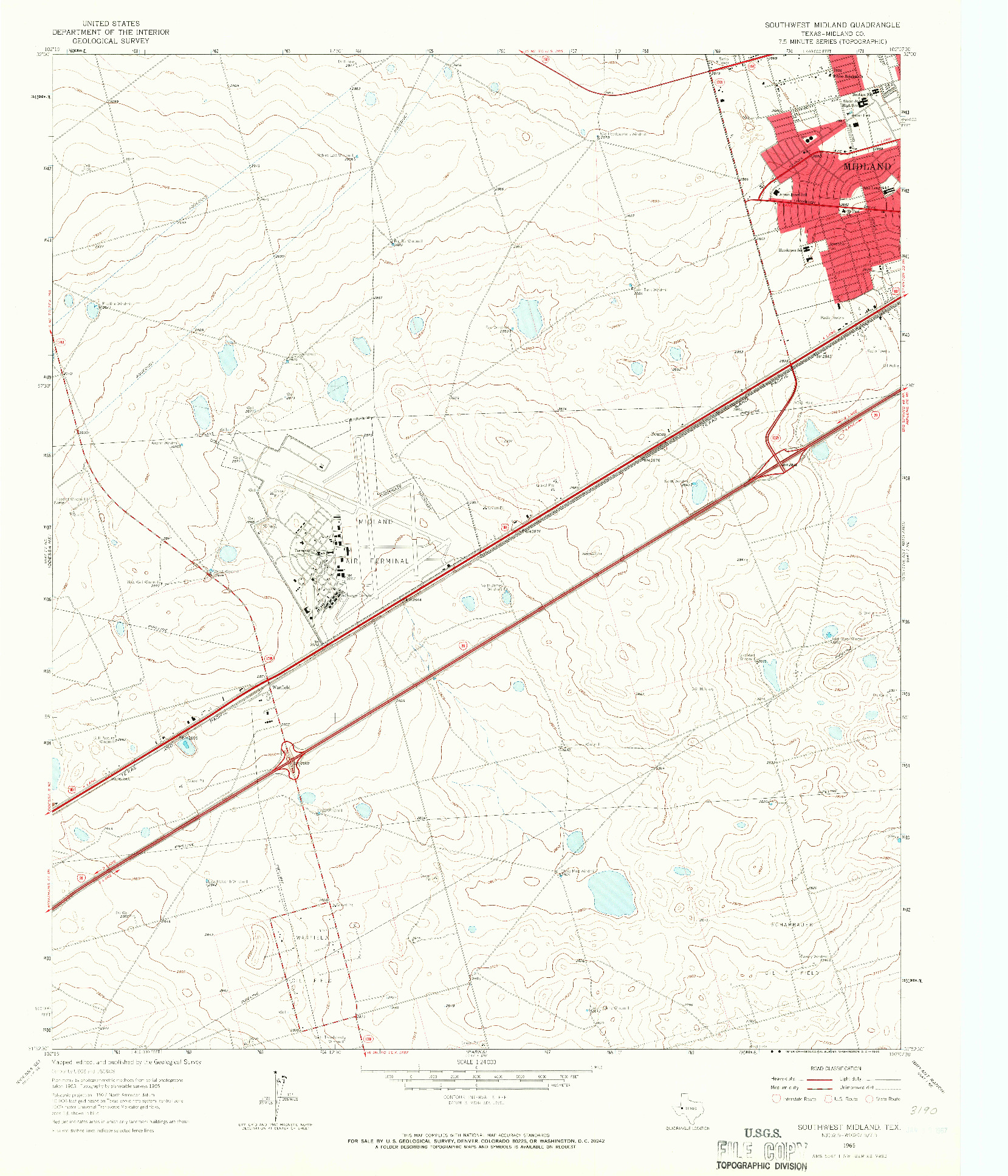 USGS 1:24000-SCALE QUADRANGLE FOR SOUTHWEST MIDLAND, TX 1965