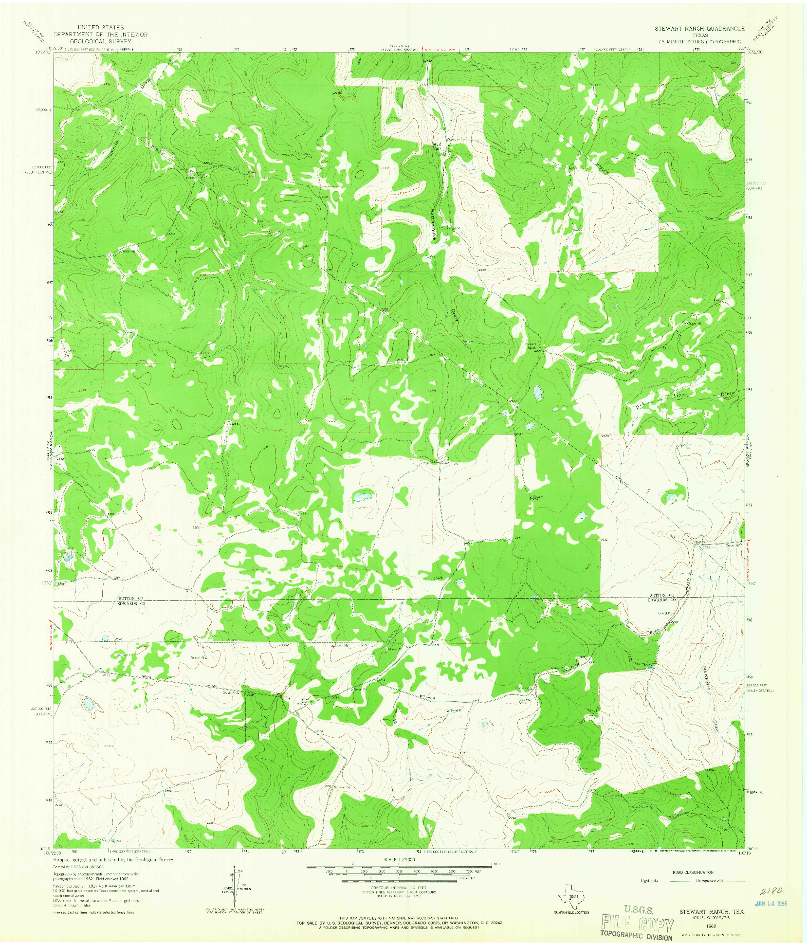 USGS 1:24000-SCALE QUADRANGLE FOR STEWART RANCH, TX 1962