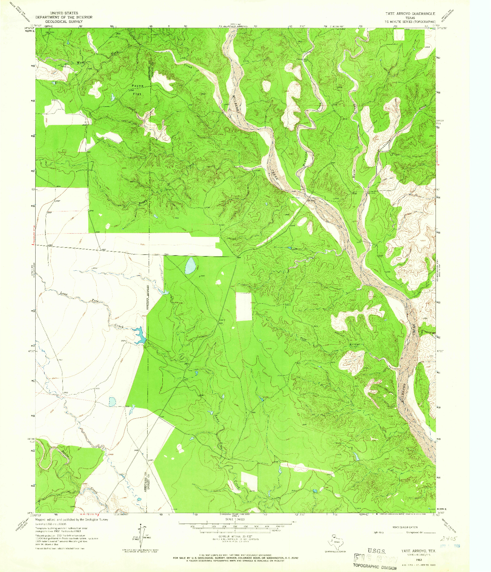 USGS 1:24000-SCALE QUADRANGLE FOR TATE ARROYO, TX 1963