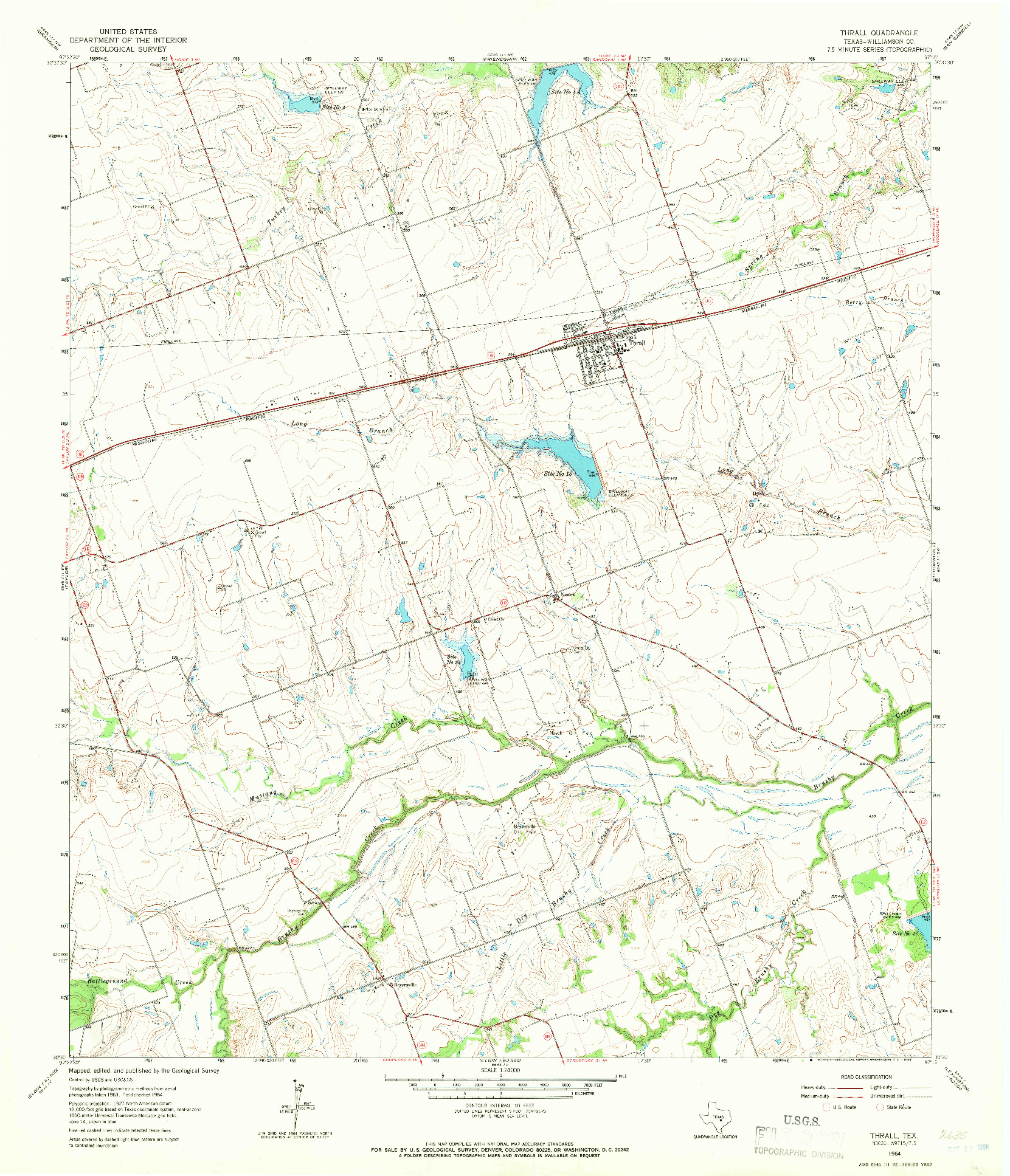 USGS 1:24000-SCALE QUADRANGLE FOR THRALL, TX 1964