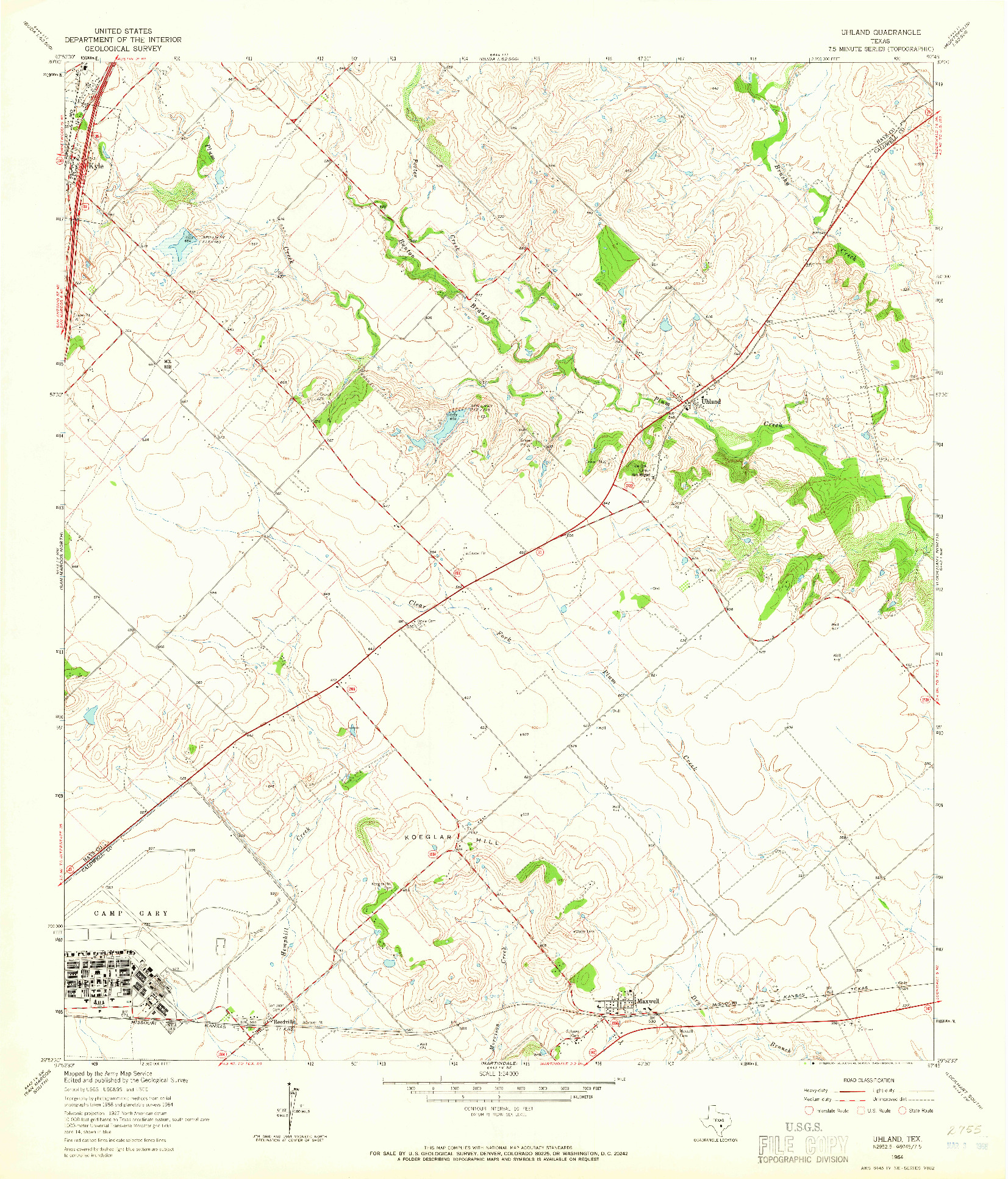 USGS 1:24000-SCALE QUADRANGLE FOR UHLAND, TX 1964