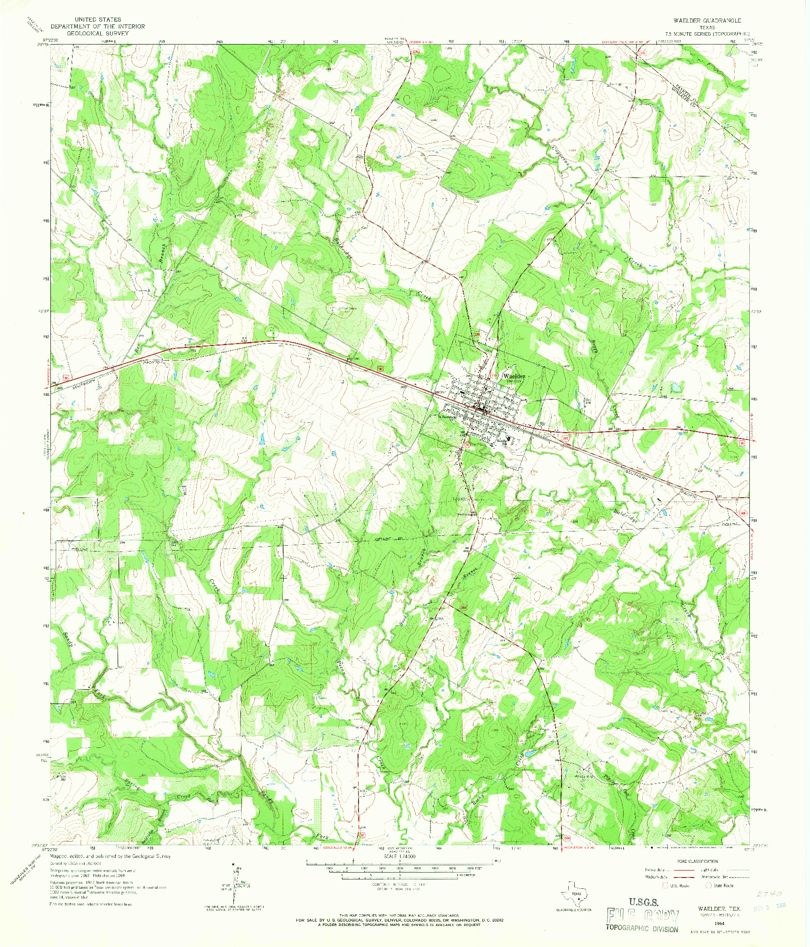 USGS 1:24000-SCALE QUADRANGLE FOR WAELDER, TX 1964