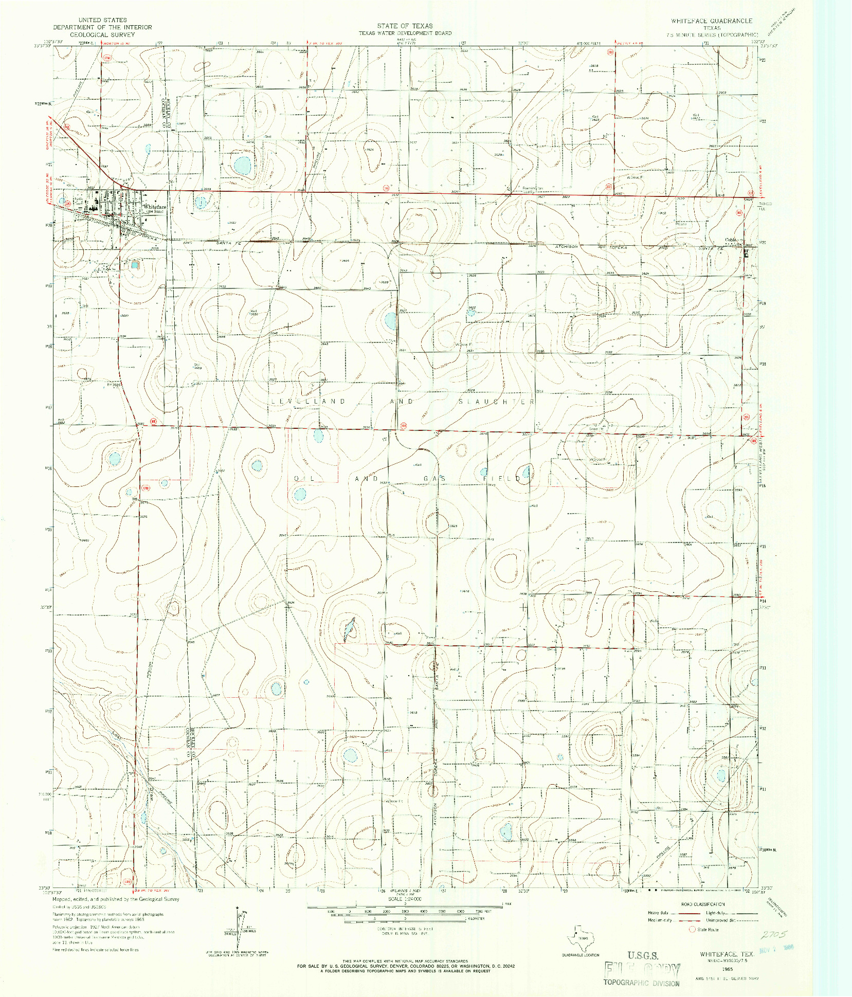 USGS 1:24000-SCALE QUADRANGLE FOR WHITEFACE, TX 1965