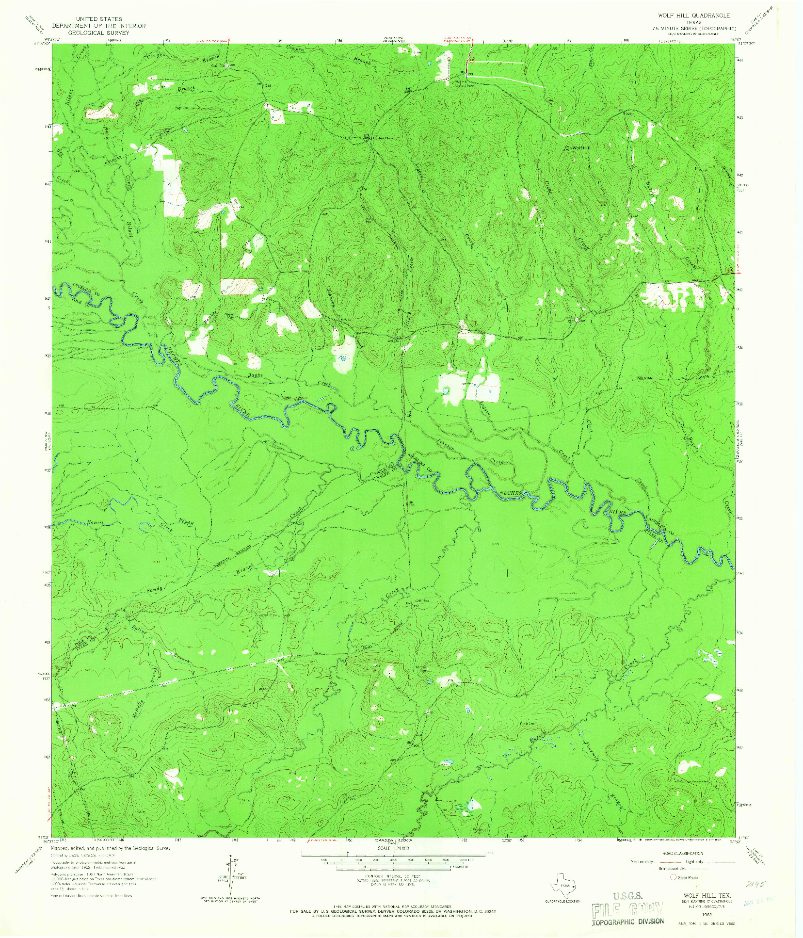 USGS 1:24000-SCALE QUADRANGLE FOR WOLF HILL, TX 1963