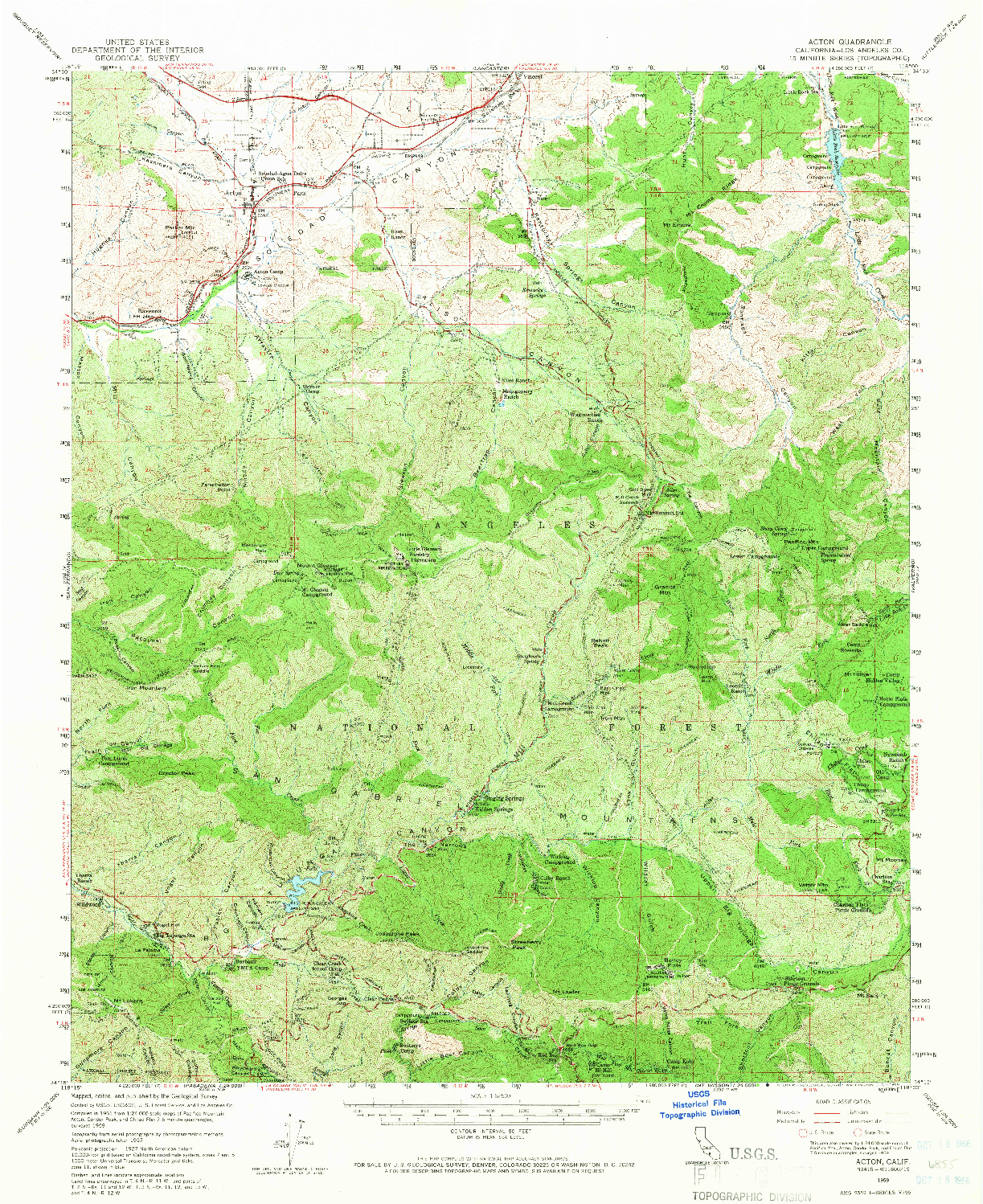 USGS 1:62500-SCALE QUADRANGLE FOR ACTON, CA 1959