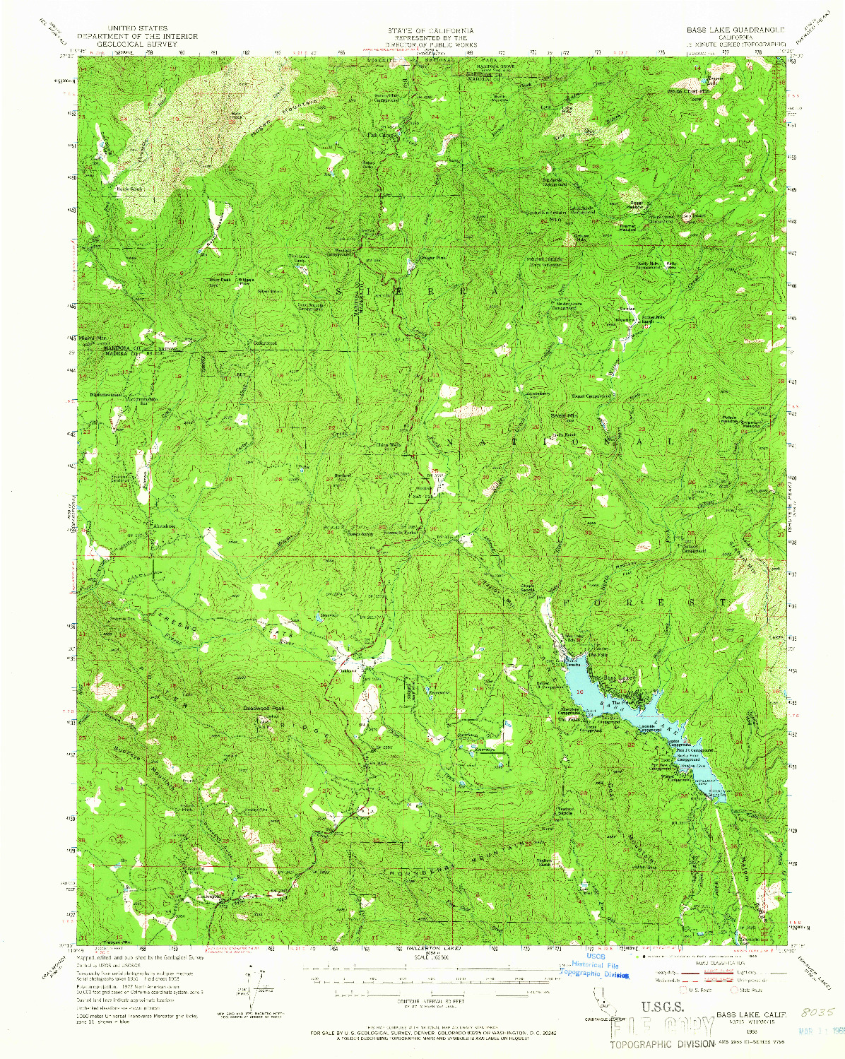 USGS 1:62500-SCALE QUADRANGLE FOR BASS LAKE, CA 1953