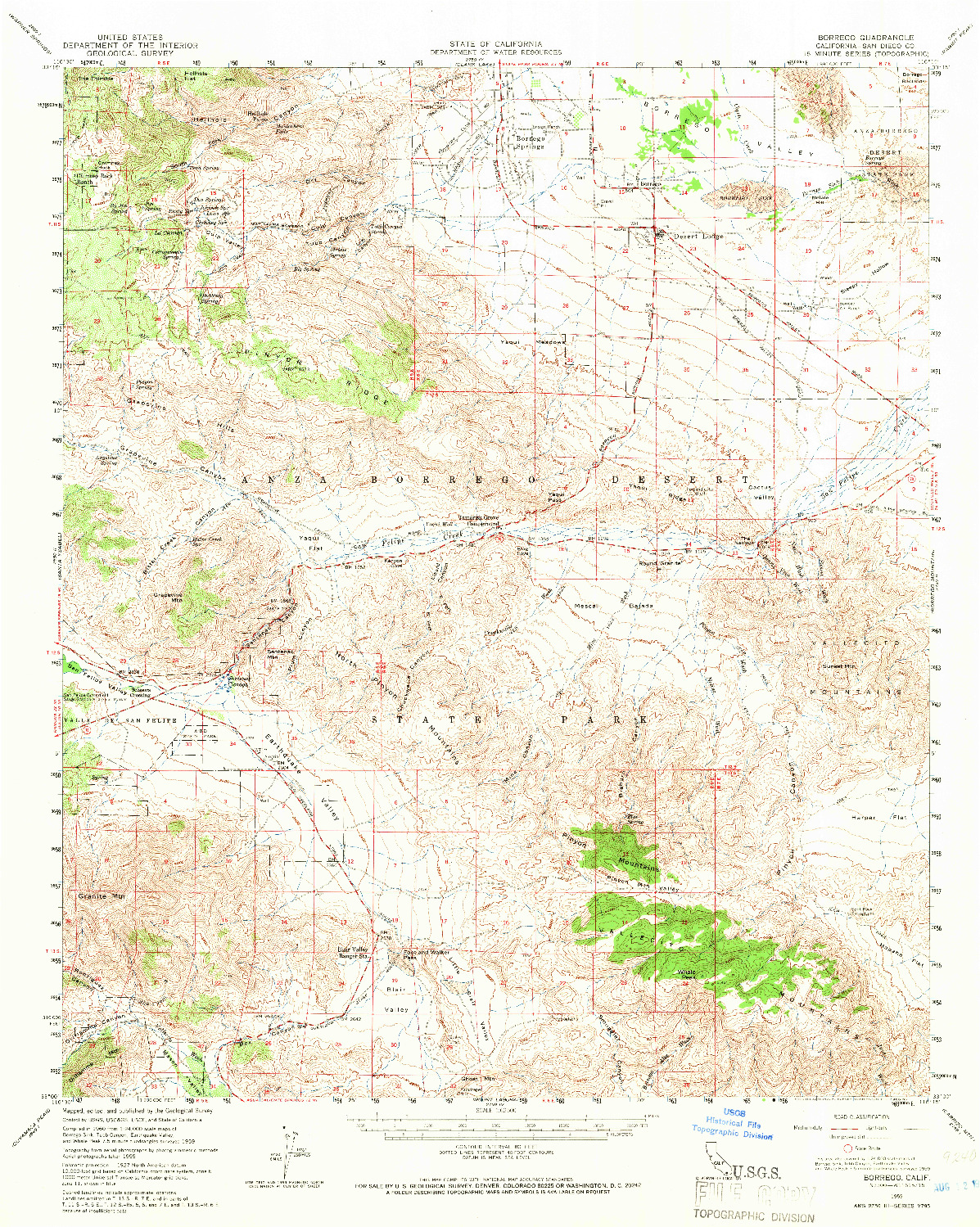 USGS 1:62500-SCALE QUADRANGLE FOR BORREGO, CA 1959