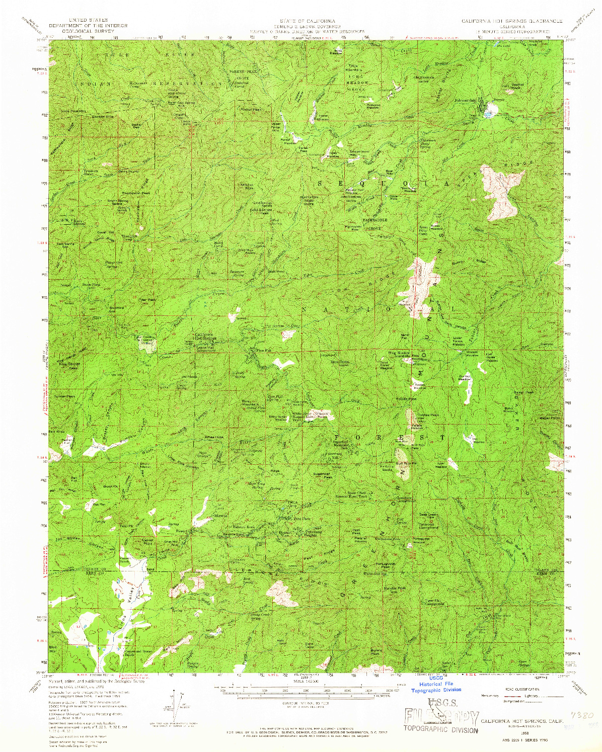 USGS 1:62500-SCALE QUADRANGLE FOR CALIFORNIA HOT SPRINGS, CA 1958