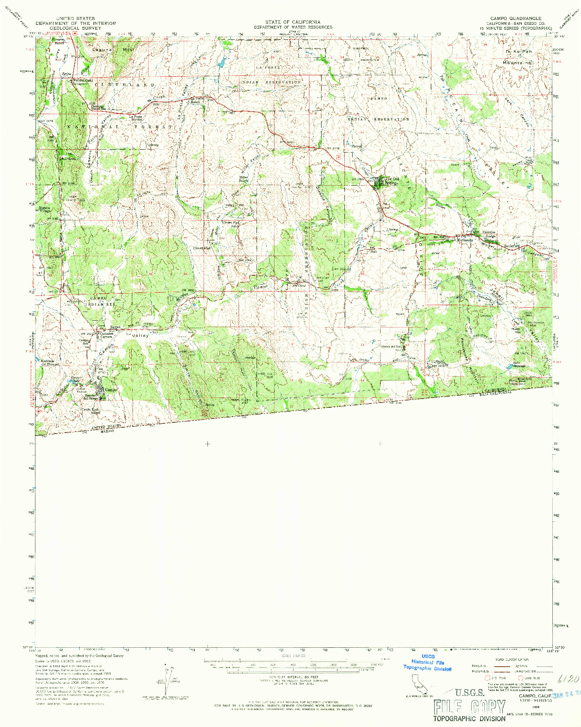 USGS 1:62500-SCALE QUADRANGLE FOR CAMPO, CA 1959