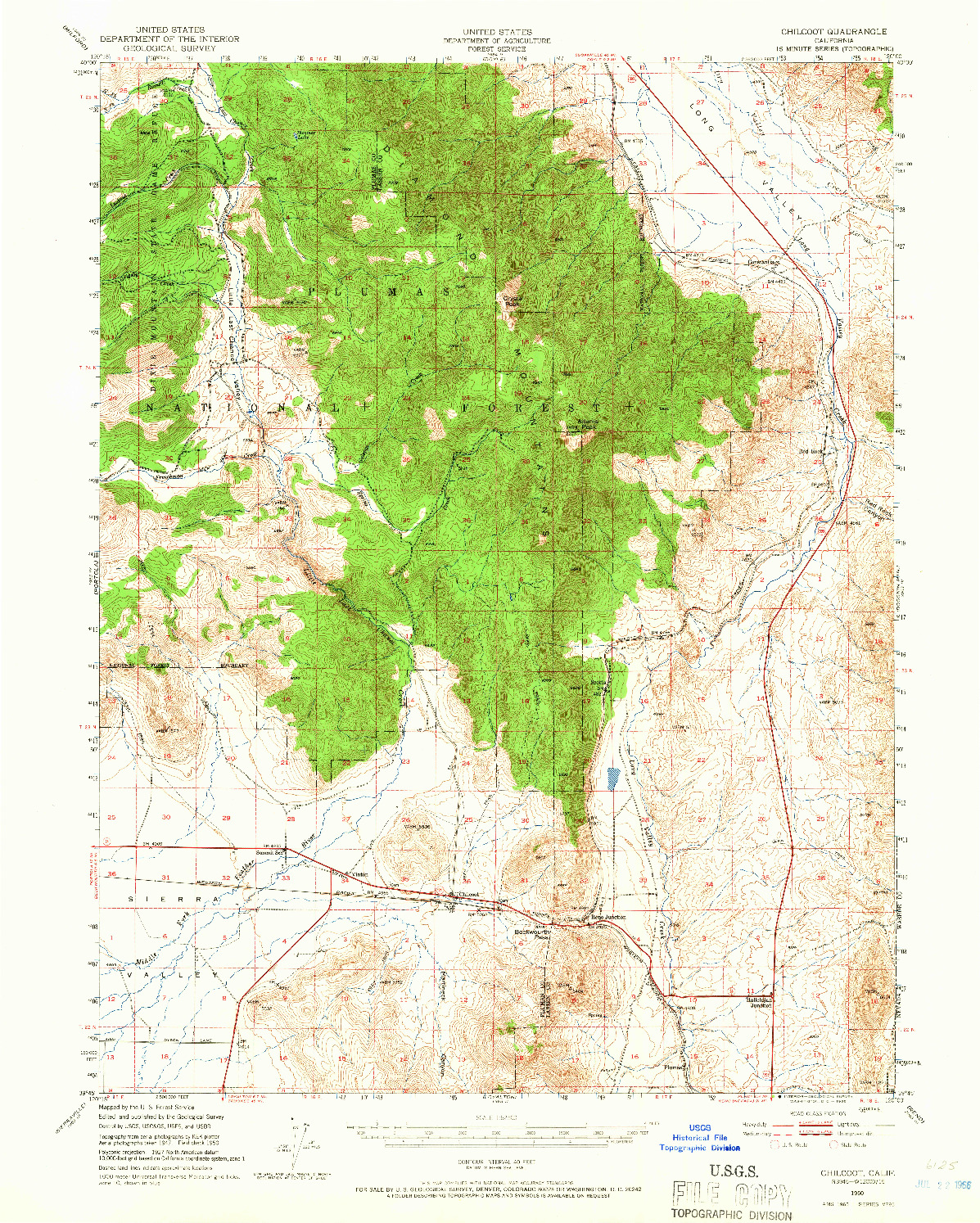 USGS 1:62500-SCALE QUADRANGLE FOR CHILCOOT, CA 1950