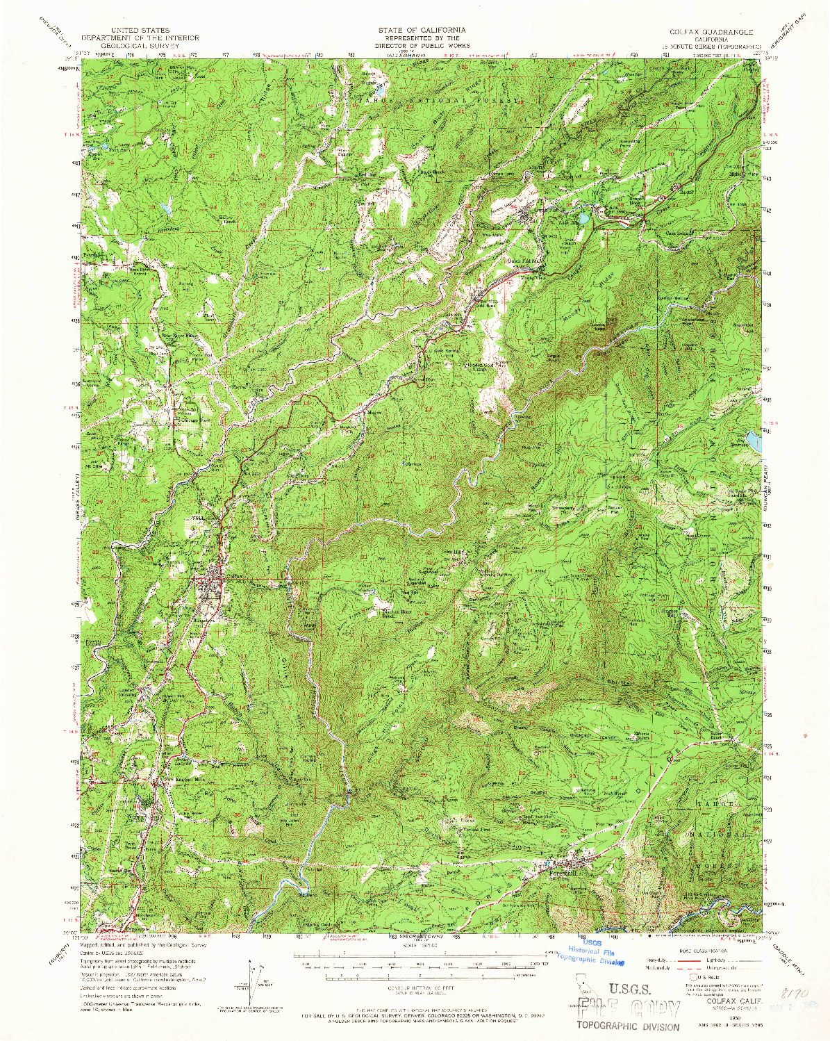 USGS 1:62500-SCALE QUADRANGLE FOR COLFAX, CA 1950