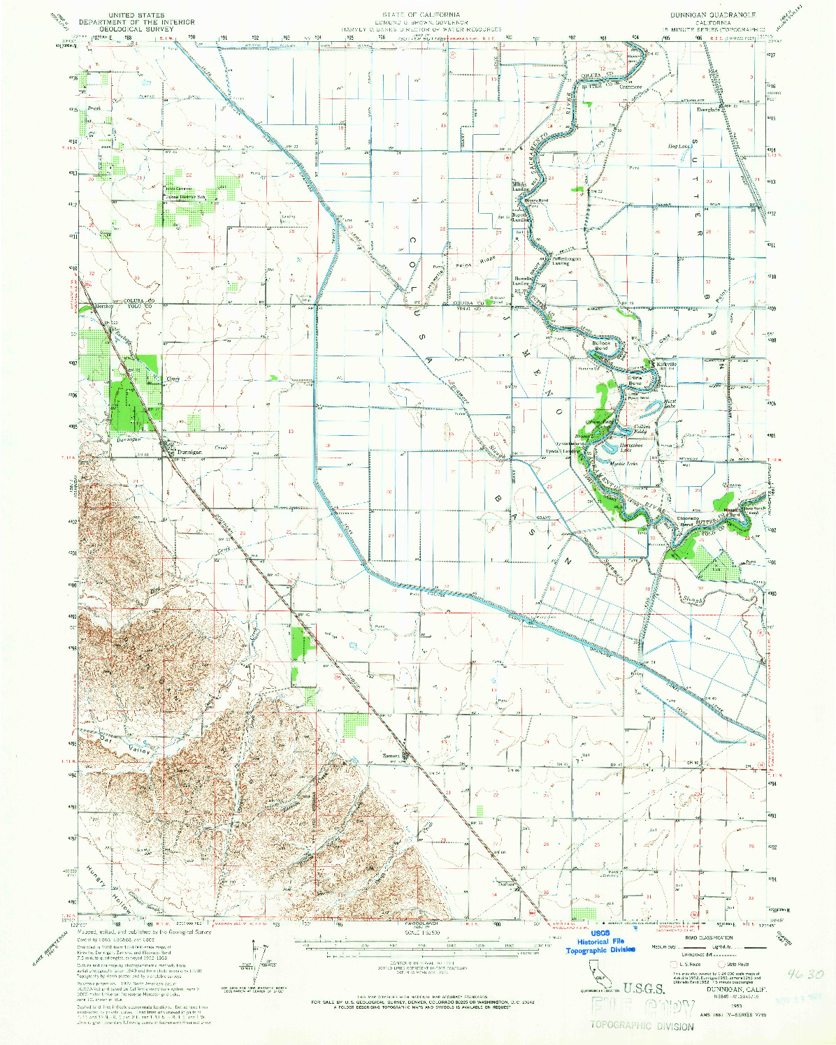 USGS 1:62500-SCALE QUADRANGLE FOR DUNNIGAN, CA 1953