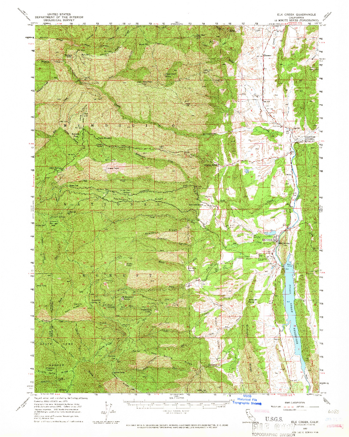 USGS 1:62500-SCALE QUADRANGLE FOR ELK CREEK, CA 1957