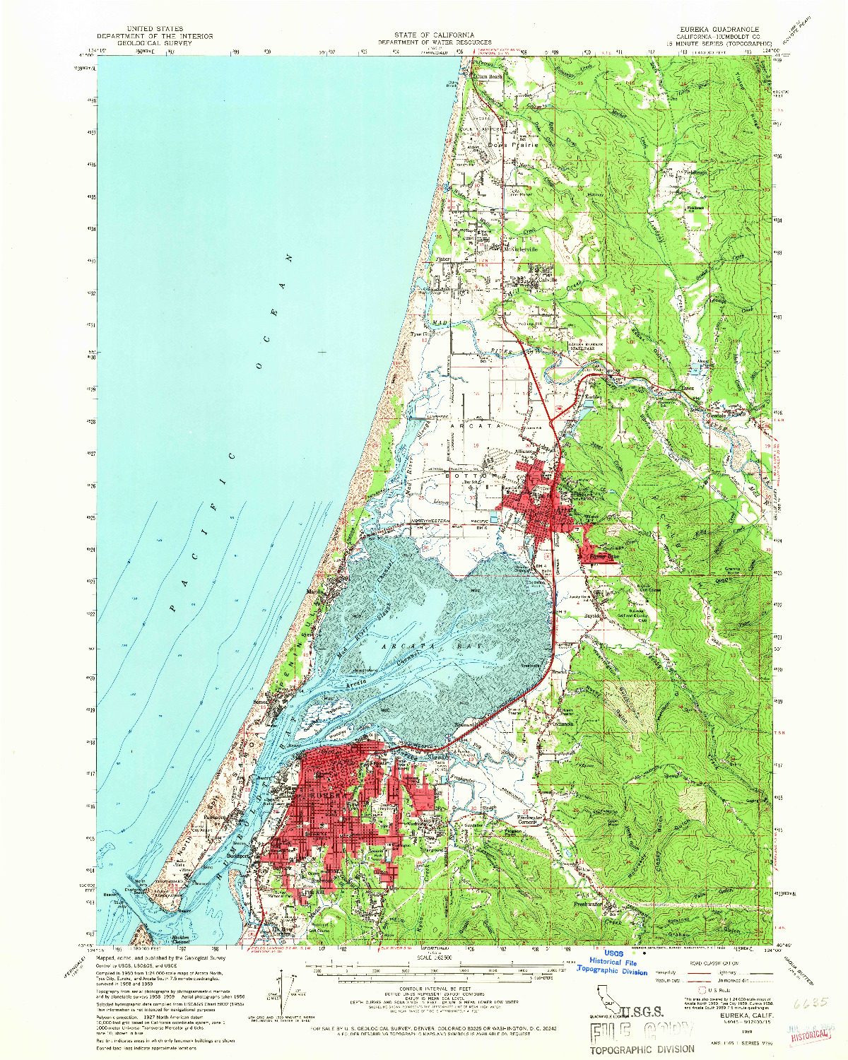 USGS 1:62500-SCALE QUADRANGLE FOR EUREKA, CA 1959