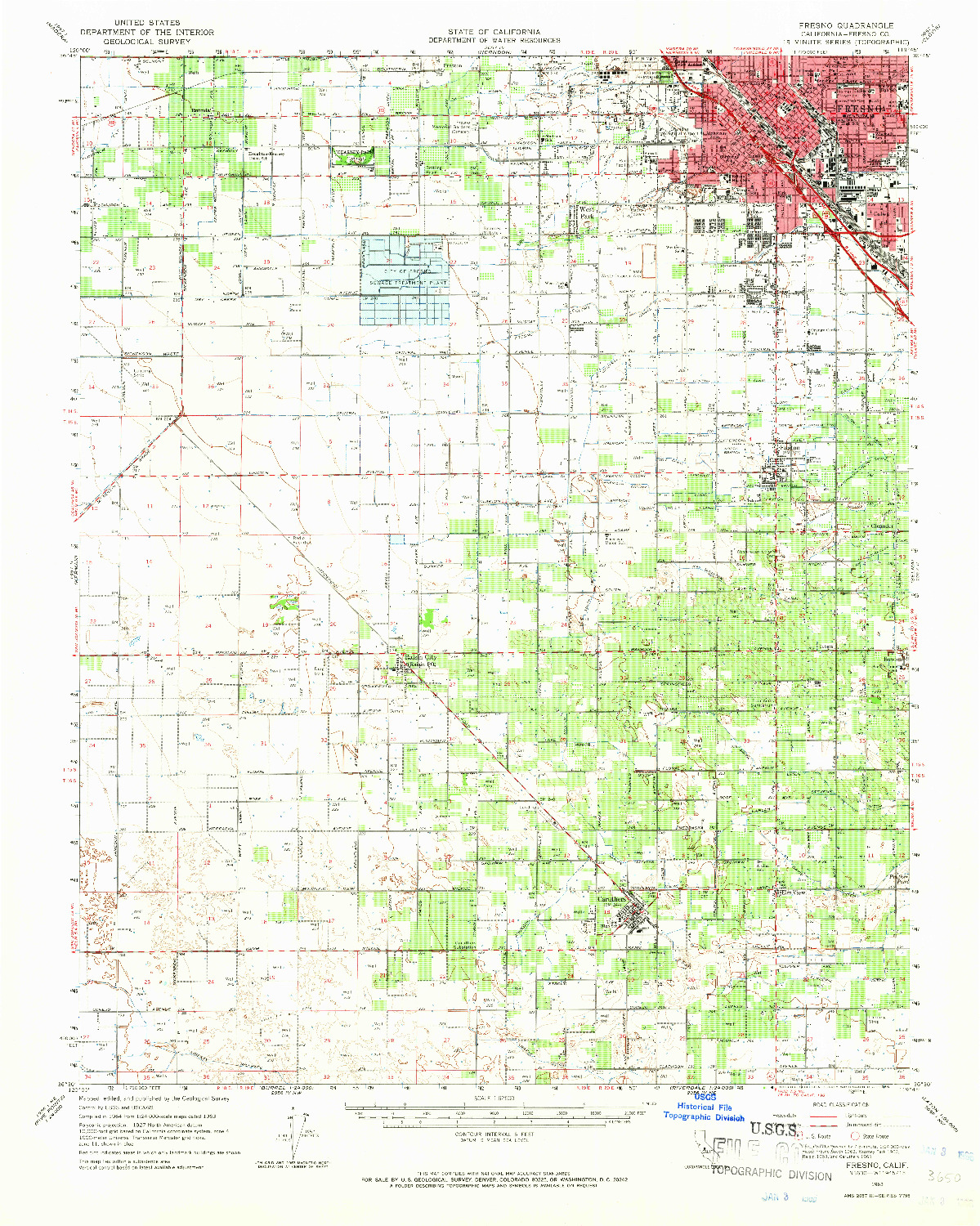 USGS 1:62500-SCALE QUADRANGLE FOR FRESNO, CA 1963