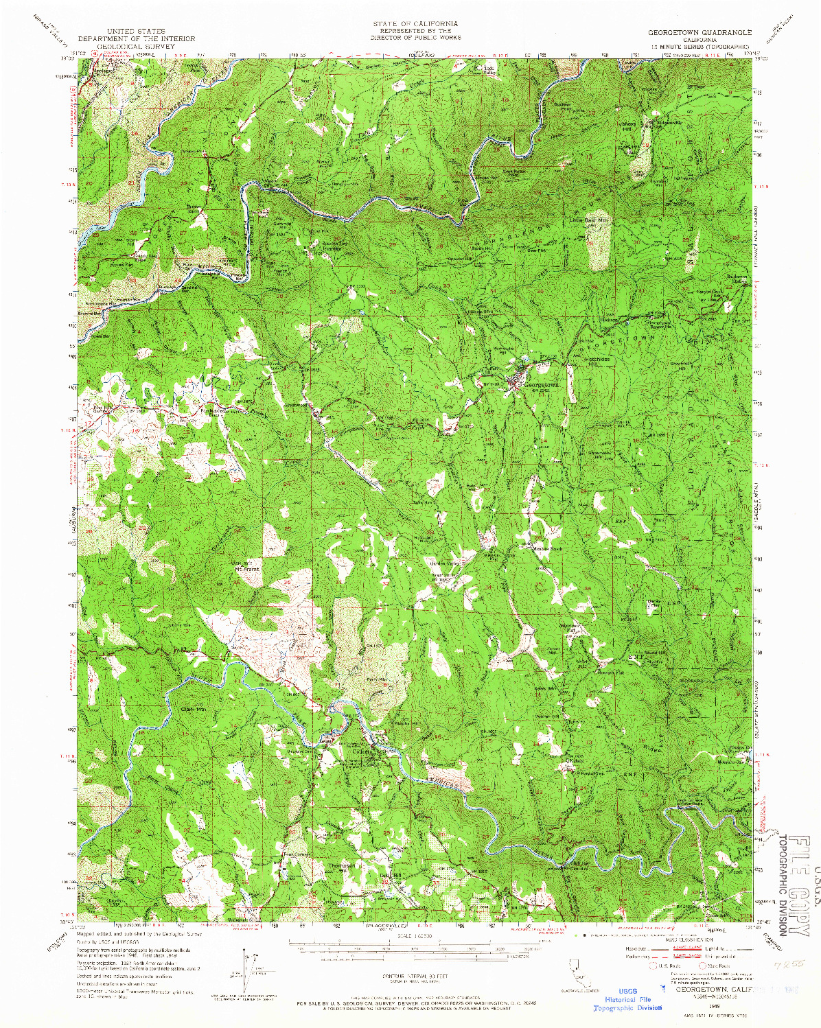 USGS 1:62500-SCALE QUADRANGLE FOR GEORGETOWN, CA 1949