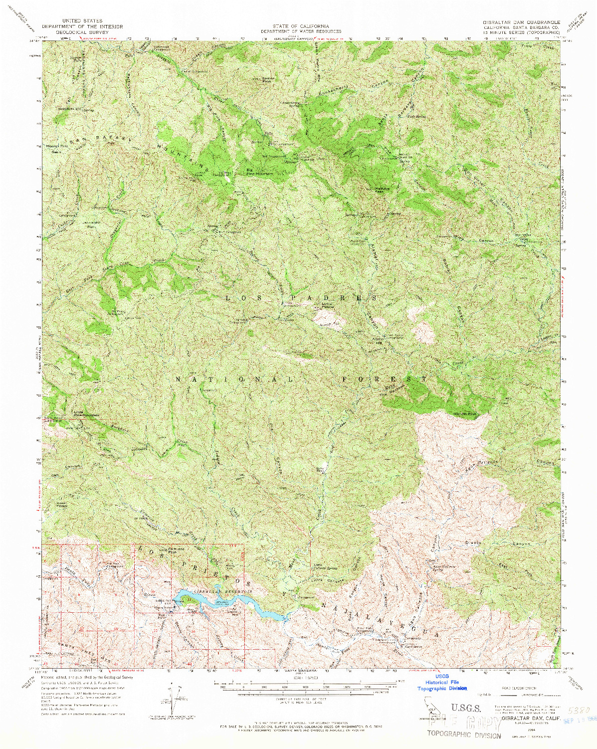 USGS 1:62500-SCALE QUADRANGLE FOR GIBRALTAR DAM, CA 1964