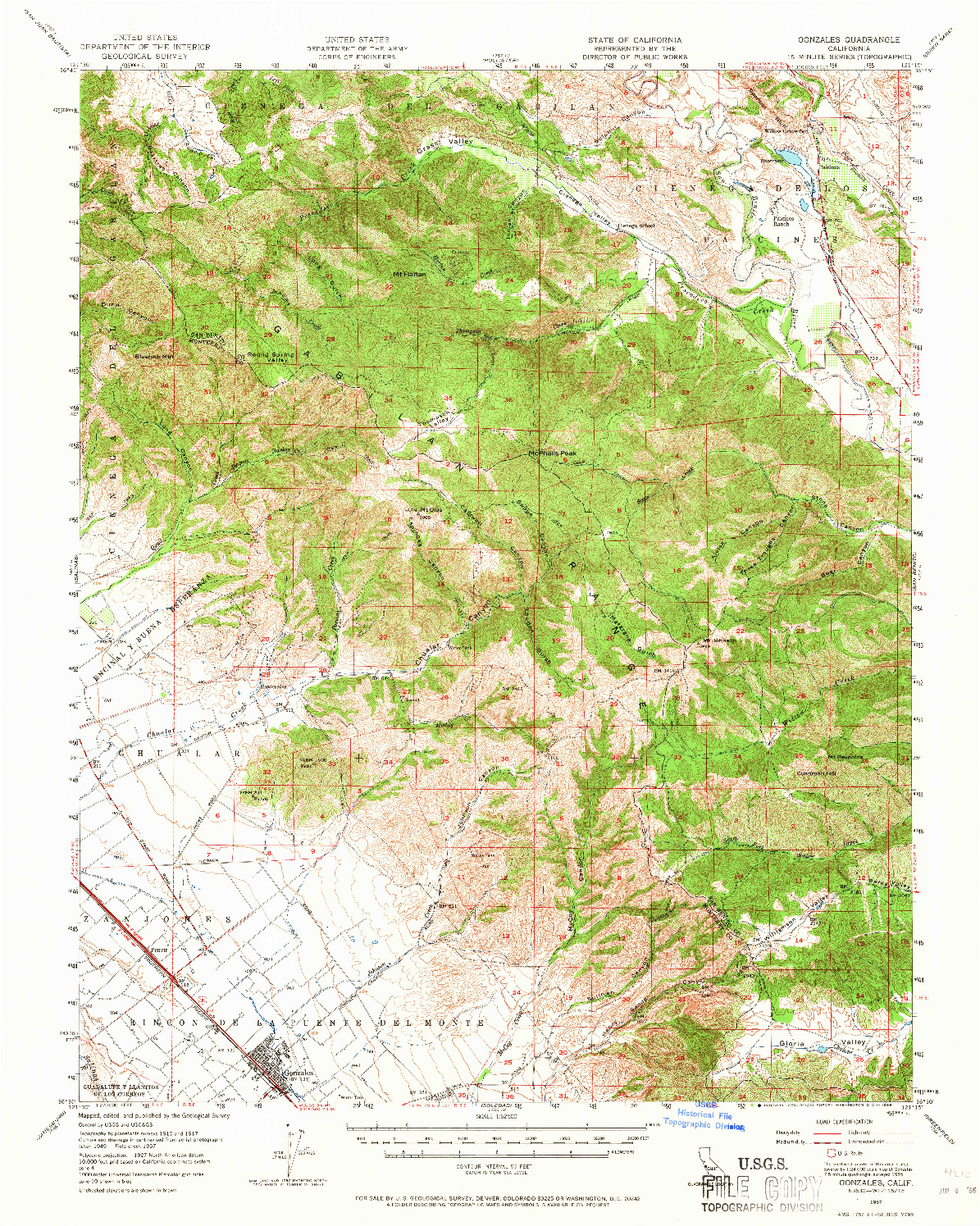 USGS 1:62500-SCALE QUADRANGLE FOR GONZALES, CA 1957