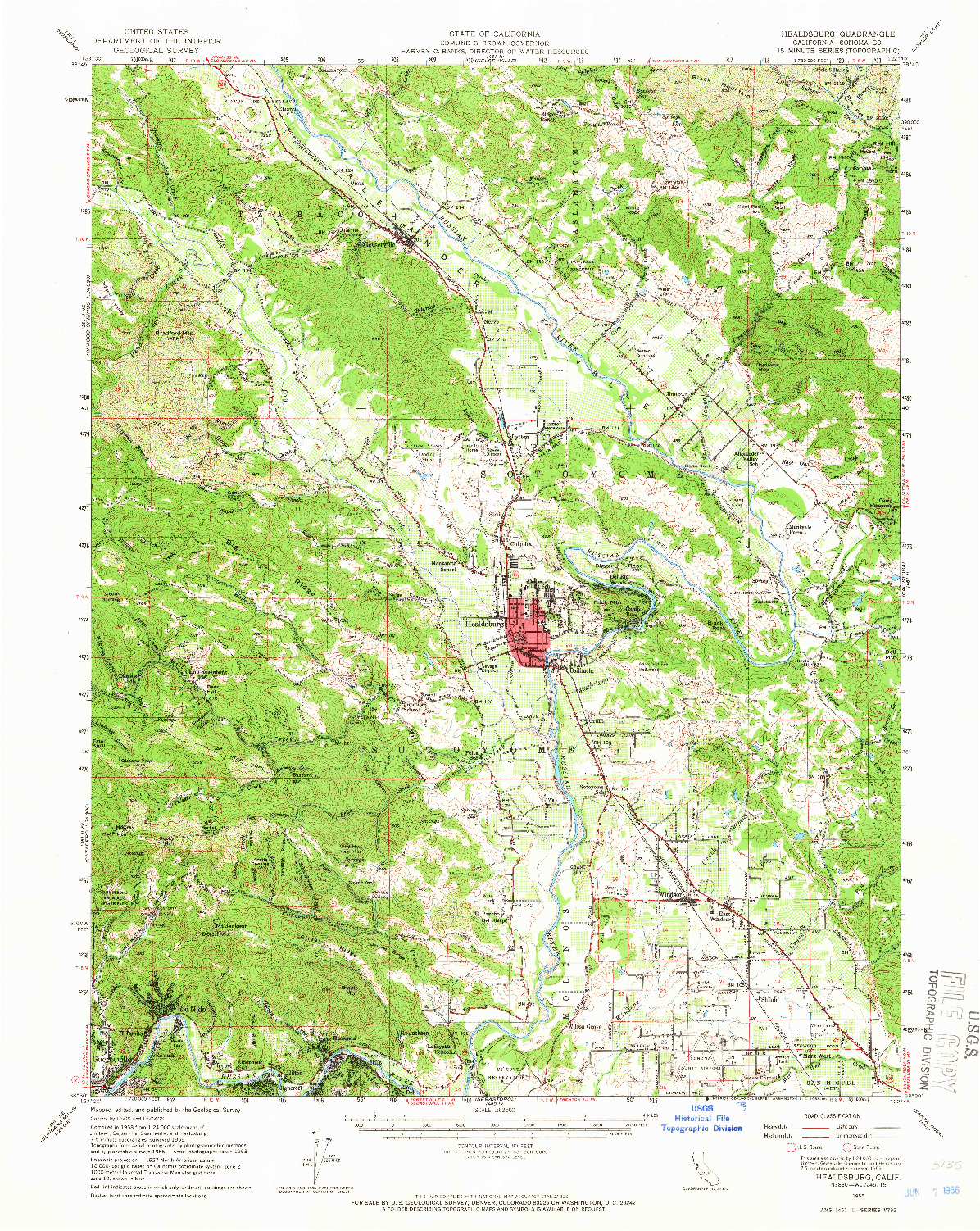 USGS 1:62500-SCALE QUADRANGLE FOR HEALDSBURG, CA 1955