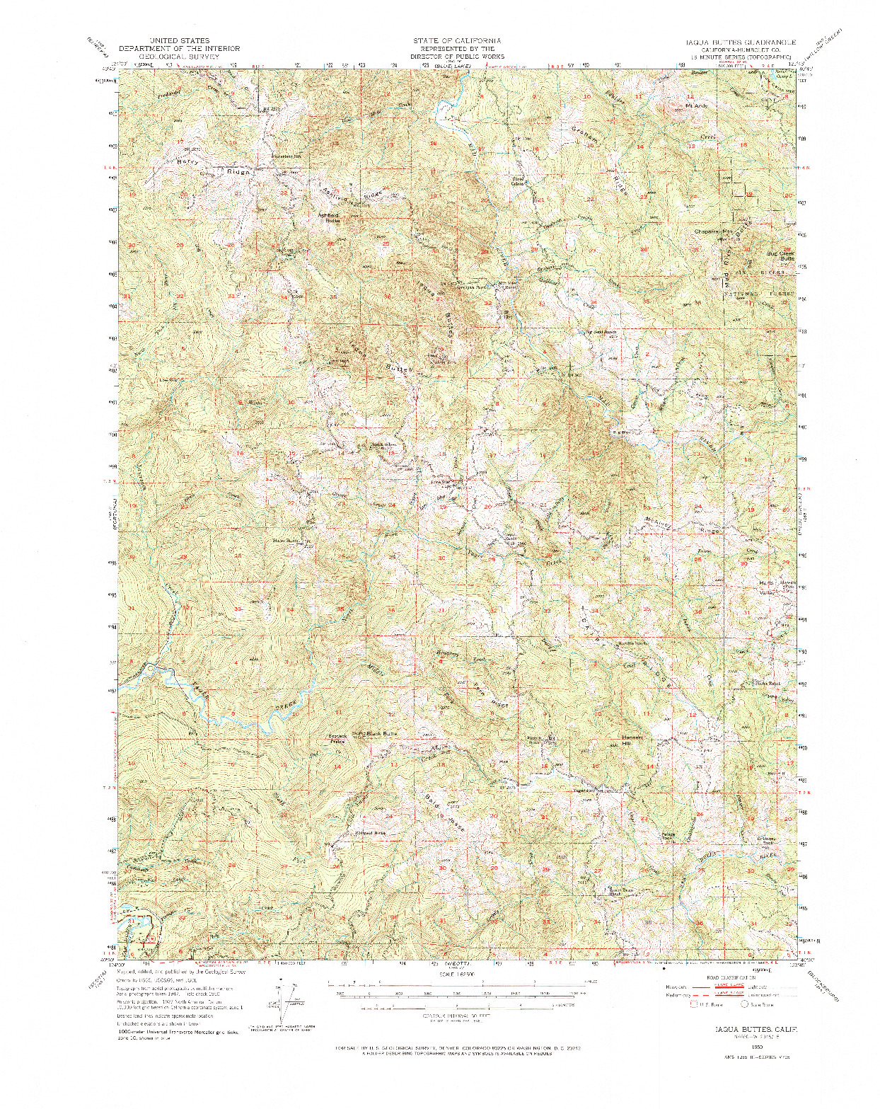 USGS 1:62500-SCALE QUADRANGLE FOR IAQUA BUTTES, CA 1950
