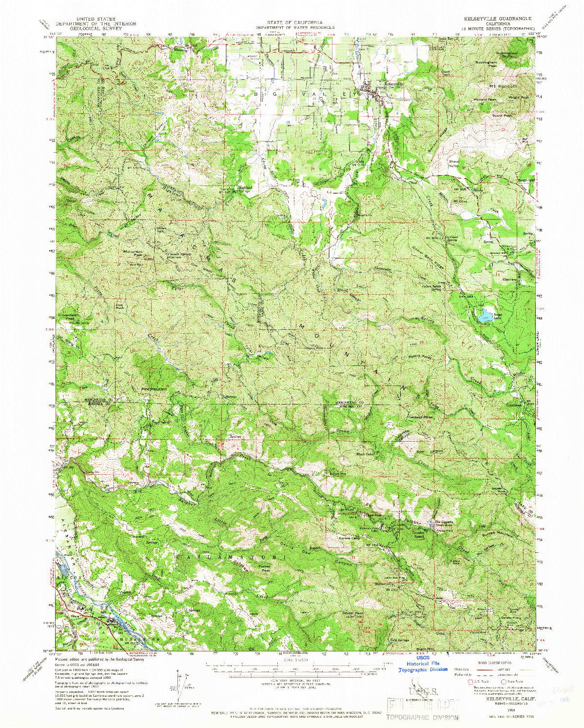 USGS 1:62500-SCALE QUADRANGLE FOR KELSEYVILLE, CA 1959