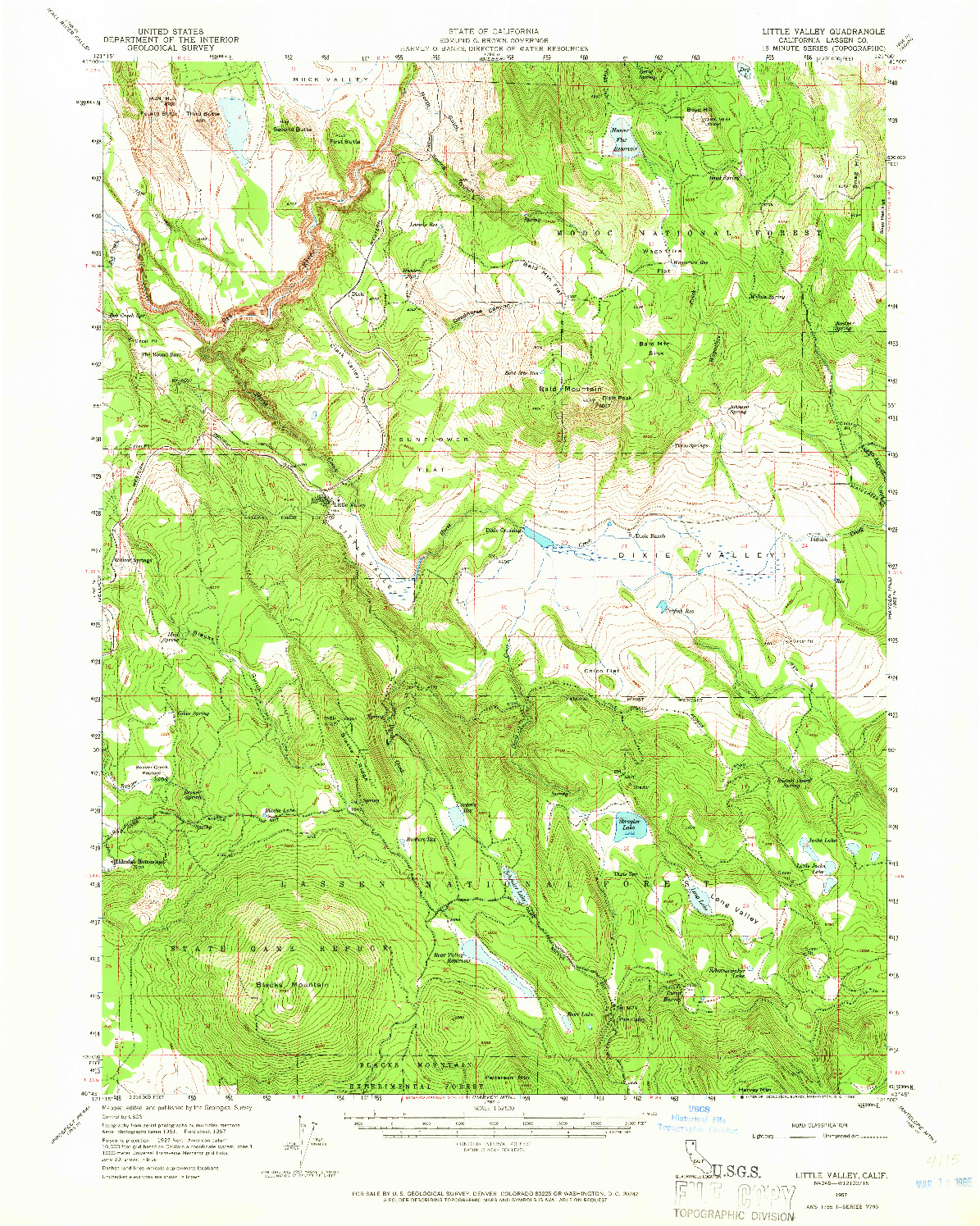 USGS 1:62500-SCALE QUADRANGLE FOR LITTLE VALLEY, CA 1957