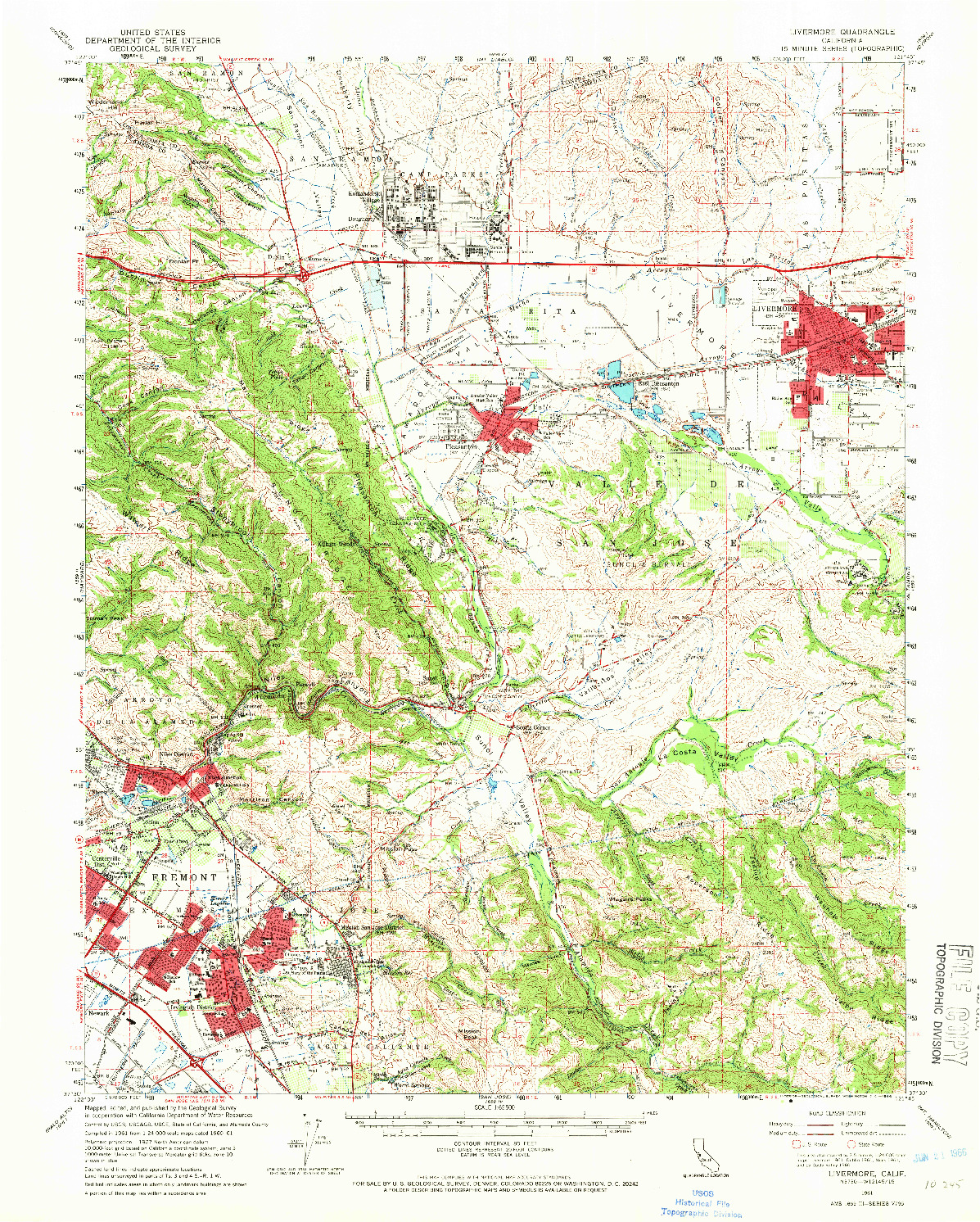 USGS 1:62500-SCALE QUADRANGLE FOR LIVERMORE, CA 1961
