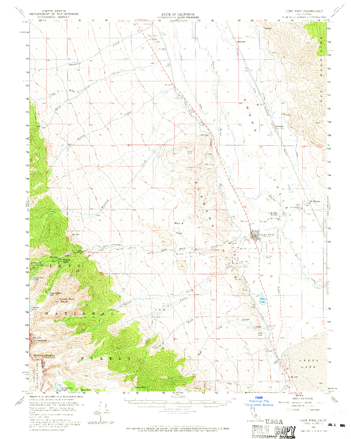 USGS 1:62500-SCALE QUADRANGLE FOR LONE PINE, CA 1958