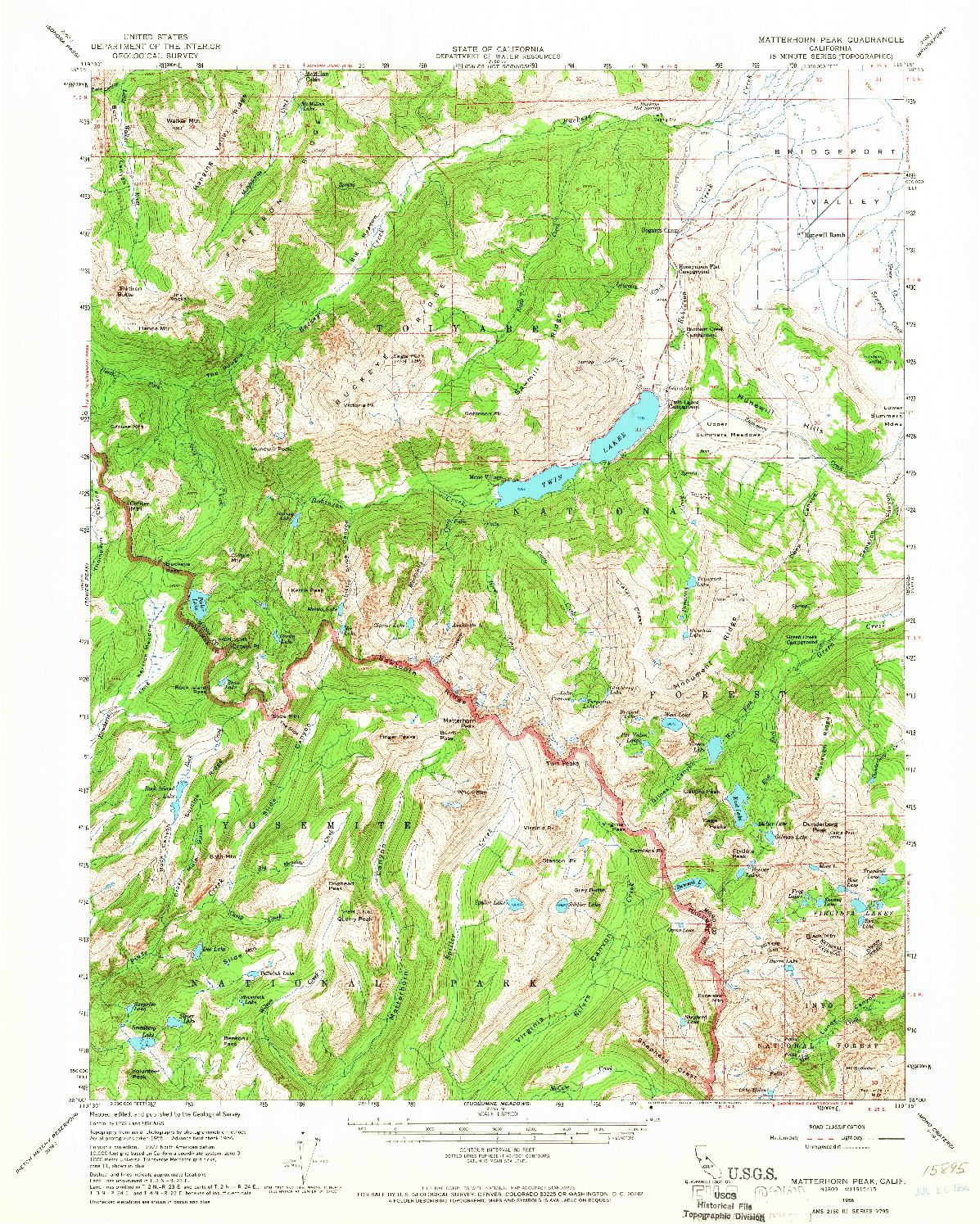 USGS 1:62500-SCALE QUADRANGLE FOR MATTERHORN PEAK, CA 1956