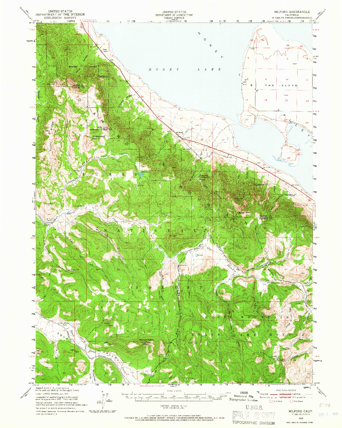 USGS 1:62500-SCALE QUADRANGLE FOR MILFORD, CA 1950