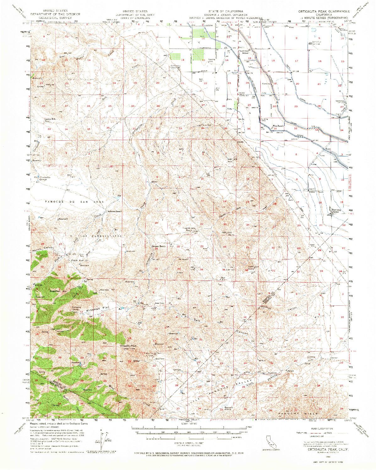 USGS 1:62500-SCALE QUADRANGLE FOR ORTIGALITA PEAK, CA 1956