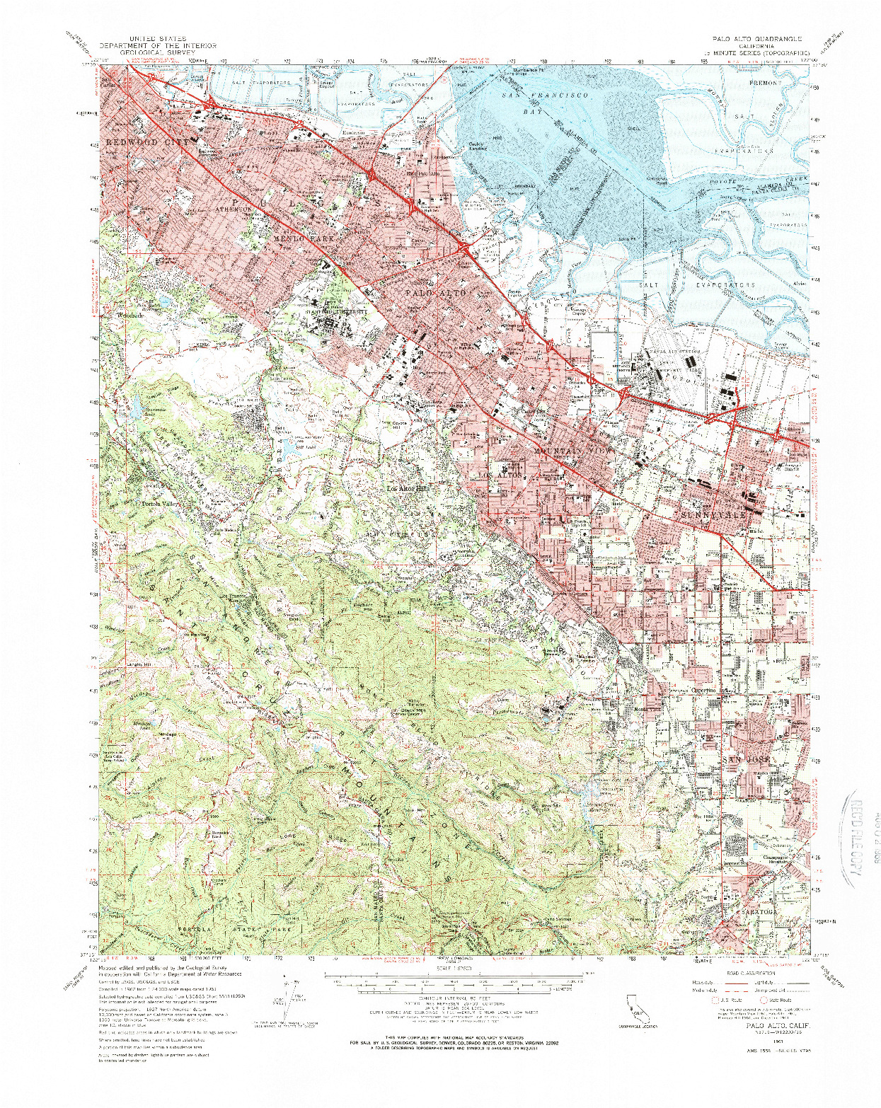 USGS 1:62500-SCALE QUADRANGLE FOR PALO ALTO, CA 1961