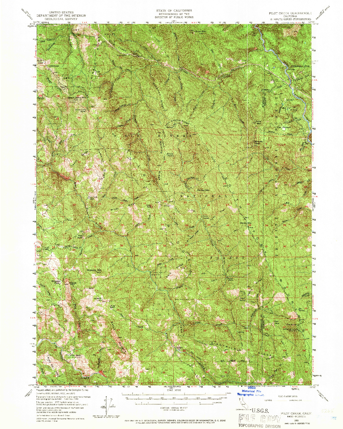 USGS 1:62500-SCALE QUADRANGLE FOR PILOT CREEK, CA 1951