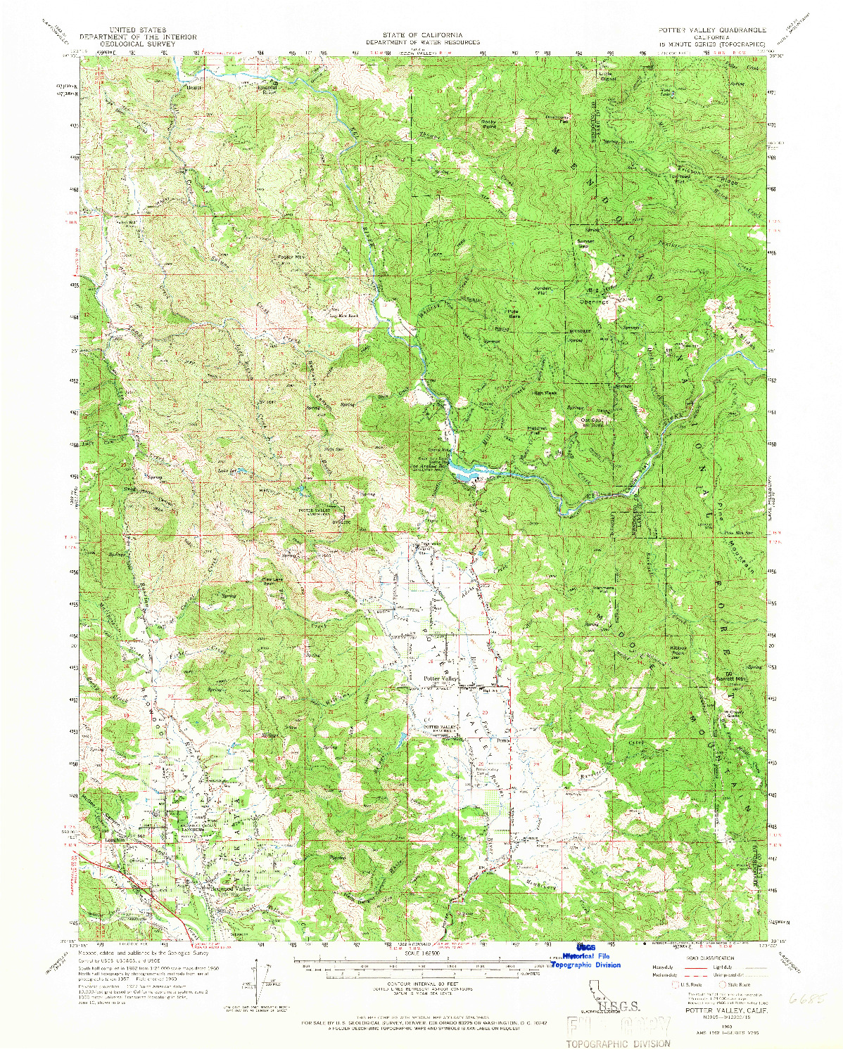 USGS 1:62500-SCALE QUADRANGLE FOR POTTER VALLEY, CA 1960