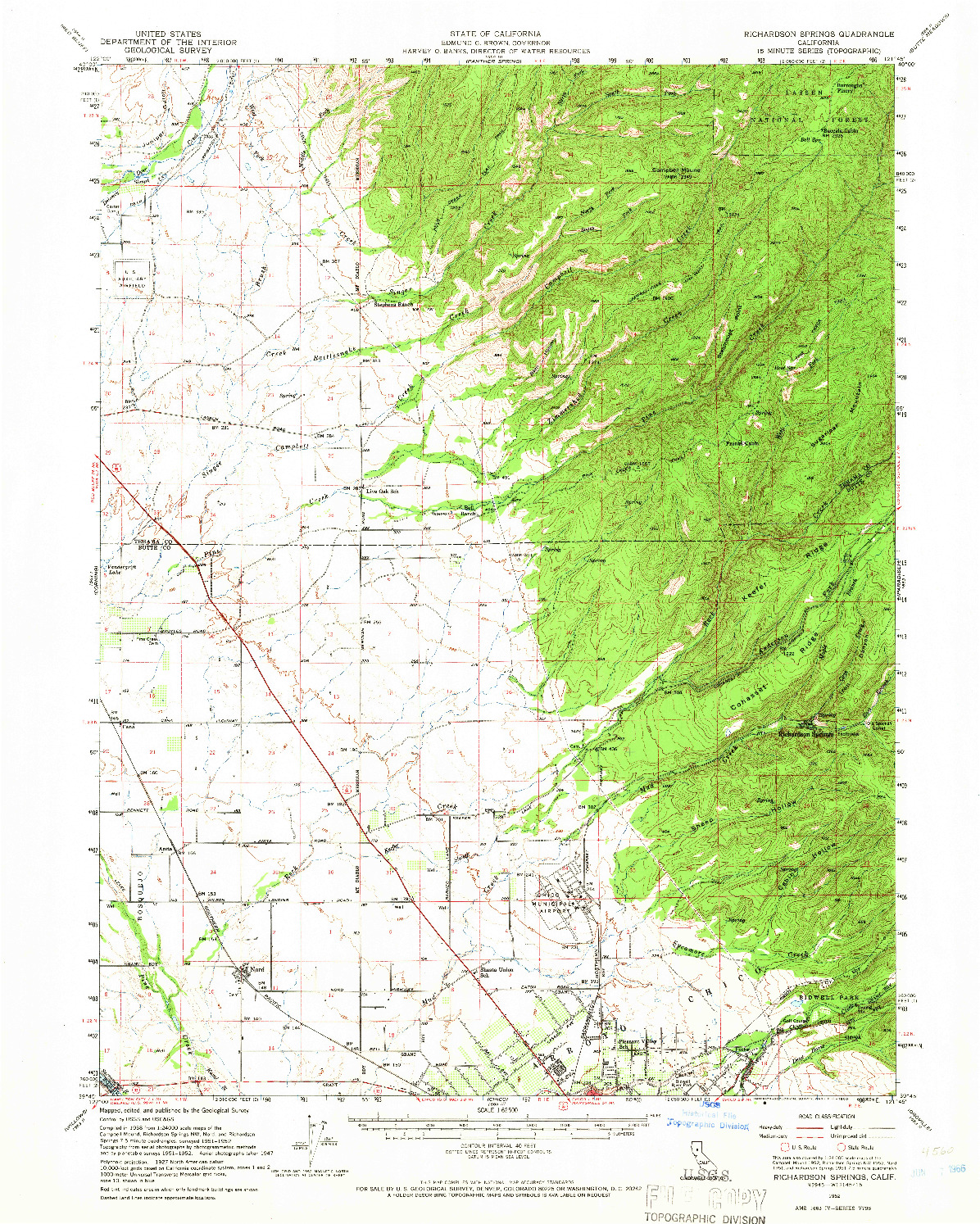 USGS 1:62500-SCALE QUADRANGLE FOR RICHARDSON SPRINGS, CA 1952