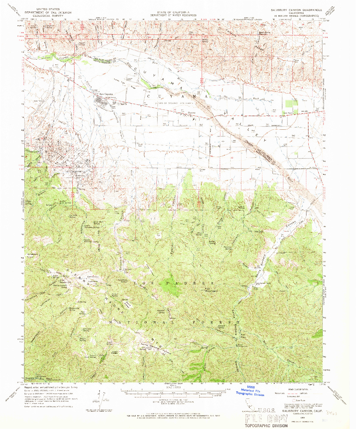USGS 1:62500-SCALE QUADRANGLE FOR SALISBURY CANYON, CA 1964