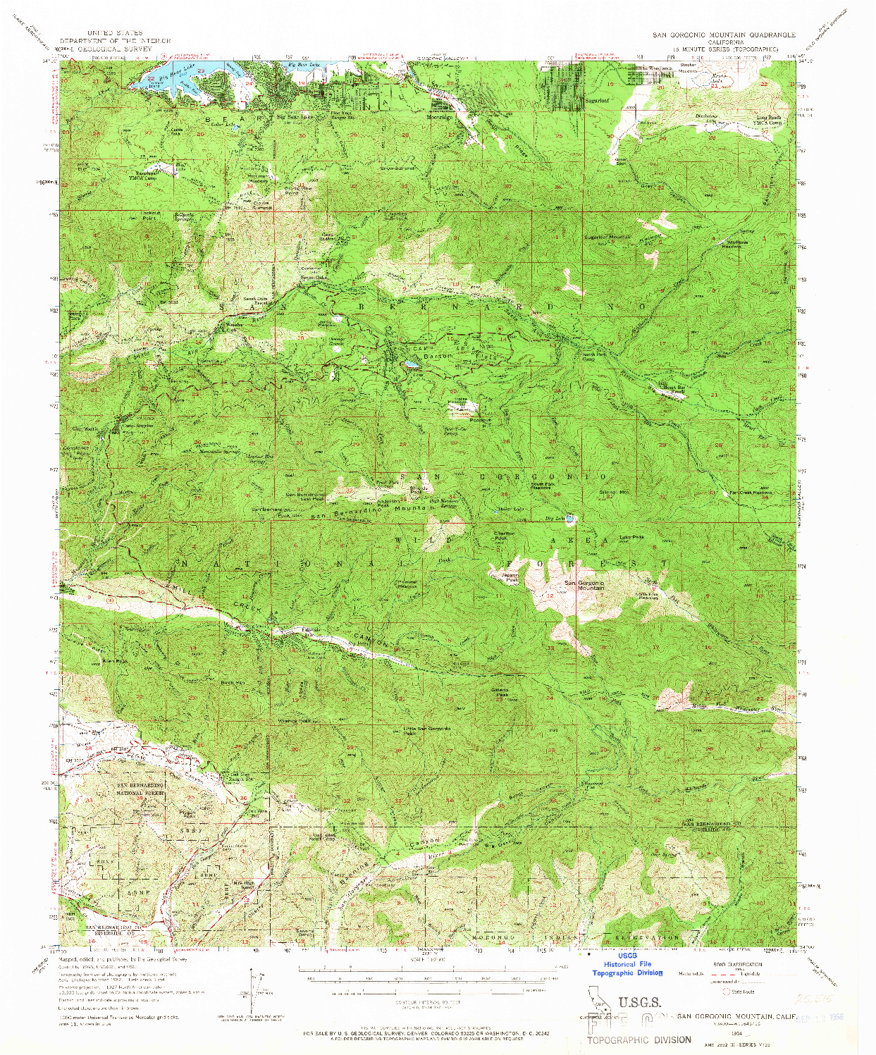 USGS 1:62500-SCALE QUADRANGLE FOR SAN GORGONIO MOUNTAIN, CA 1954