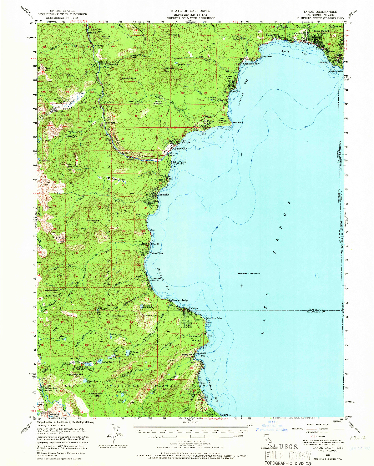 USGS 1:62500-SCALE QUADRANGLE FOR TAHOE, CA 1955