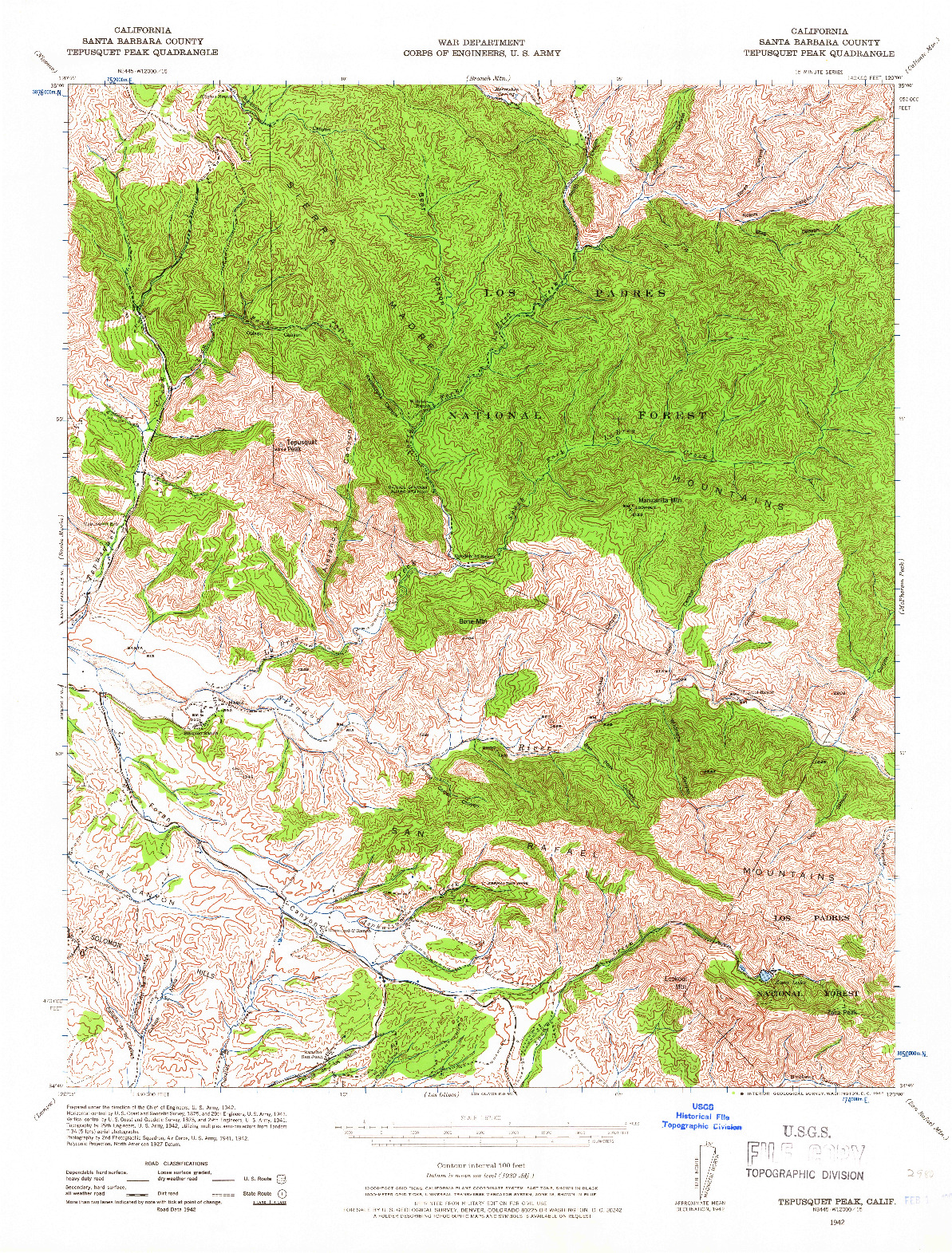 USGS 1:62500-SCALE QUADRANGLE FOR TEPUSQUET PEAK, CA 1942