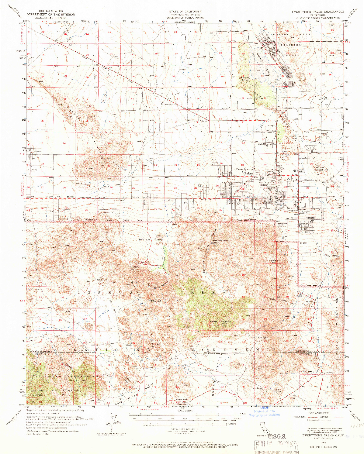 USGS 1:62500-SCALE QUADRANGLE FOR TWENTYNINE PALMS, CA 1955