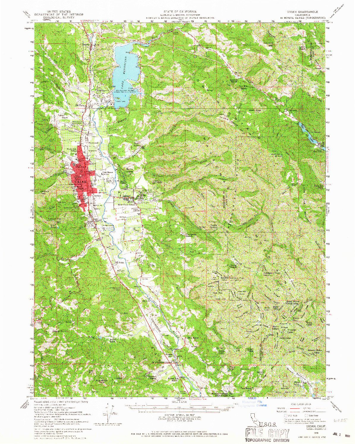 USGS 1:62500-SCALE QUADRANGLE FOR UKIAH, CA 1958