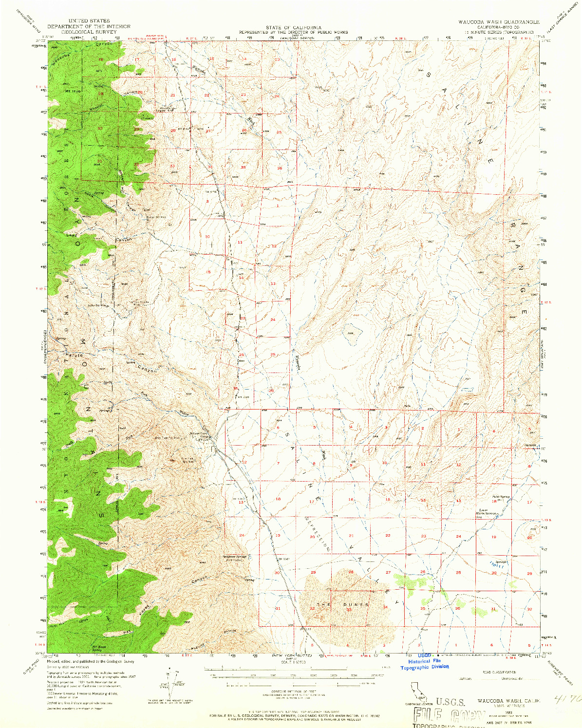 USGS 1:62500-SCALE QUADRANGLE FOR WAUCOBA WASH, CA 1951