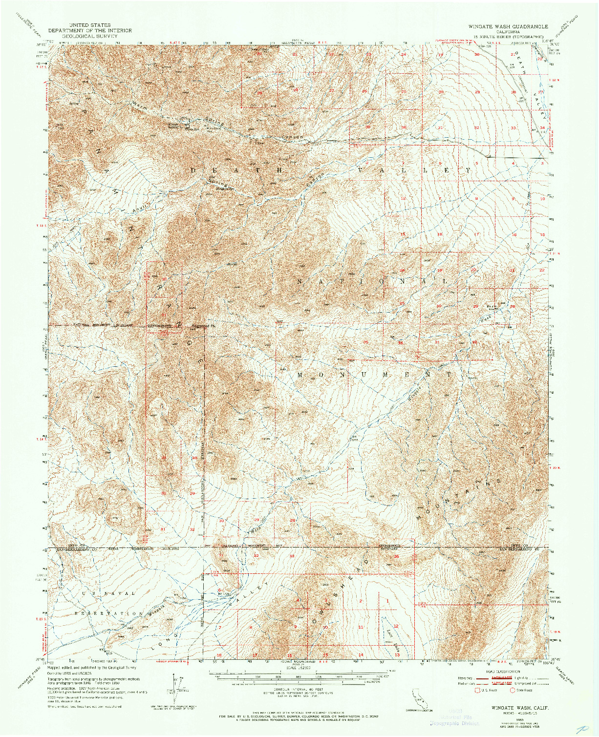 USGS 1:62500-SCALE QUADRANGLE FOR WINGATE WASH, CA 1950