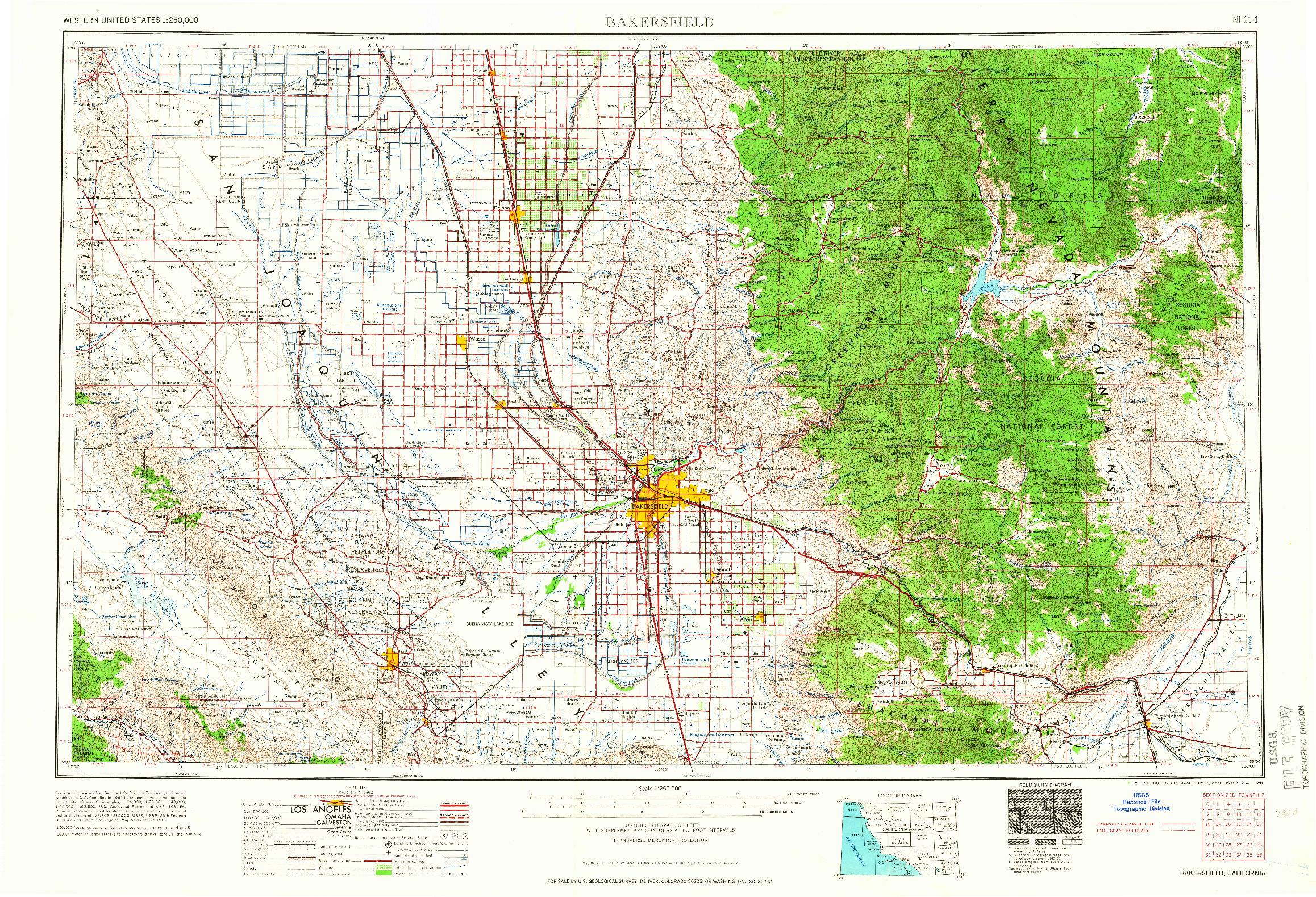 USGS 1:250000-SCALE QUADRANGLE FOR BAKERSFIELD, CA 1966