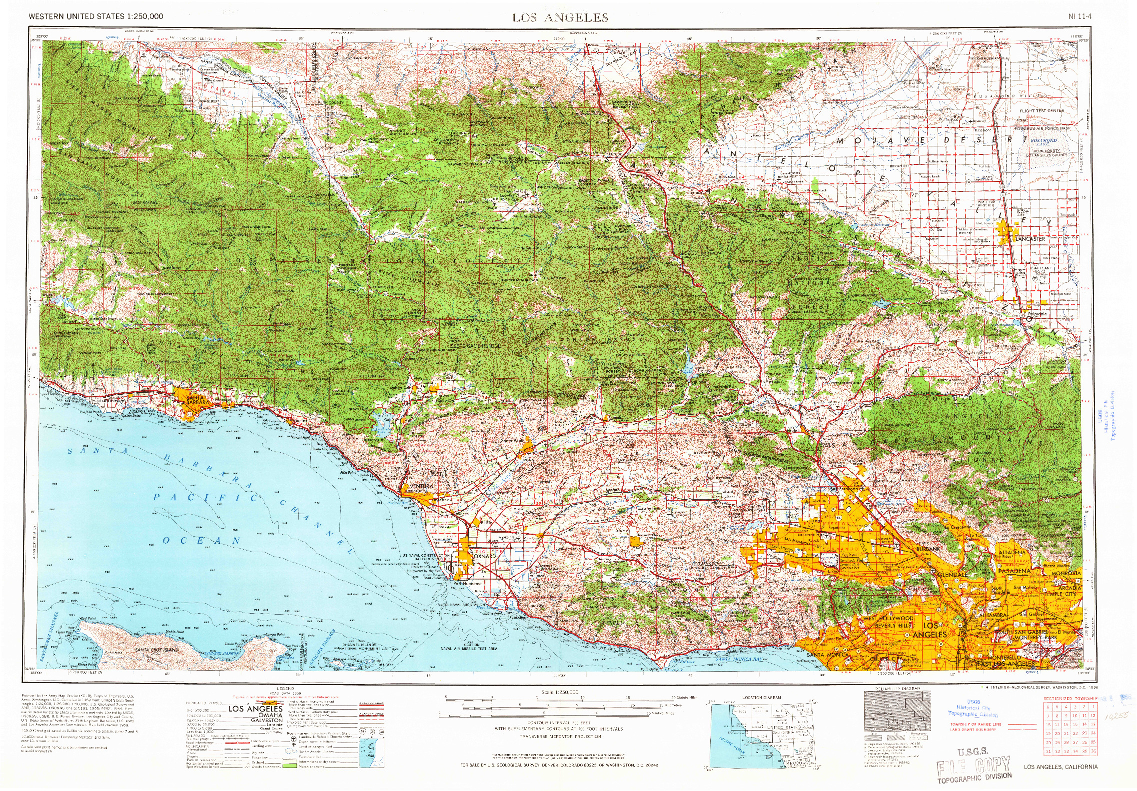 USGS 1:250000-SCALE QUADRANGLE FOR LOS ANGELES, CA 1966