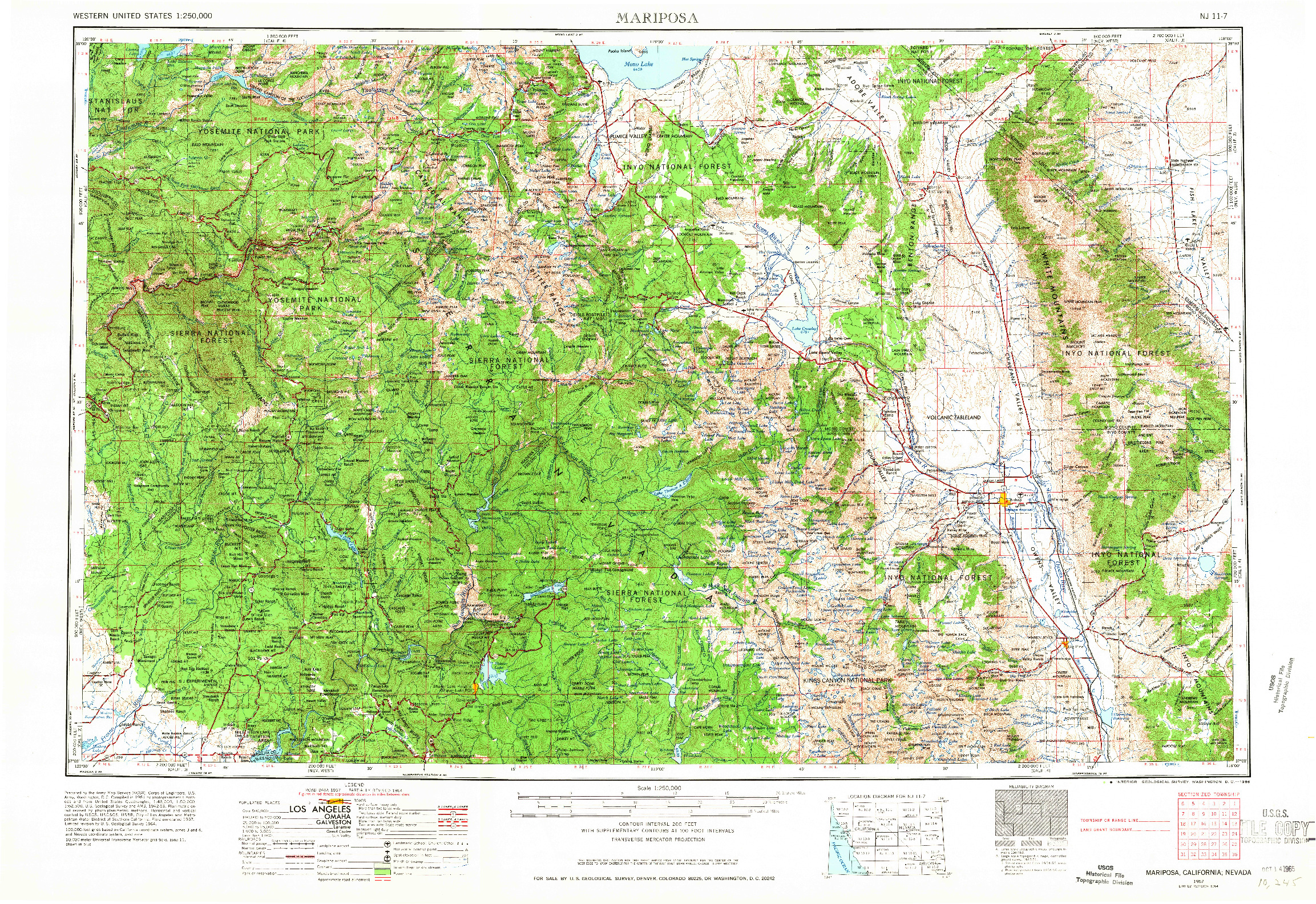 USGS 1:250000-SCALE QUADRANGLE FOR MARIPOSA, CA 1957