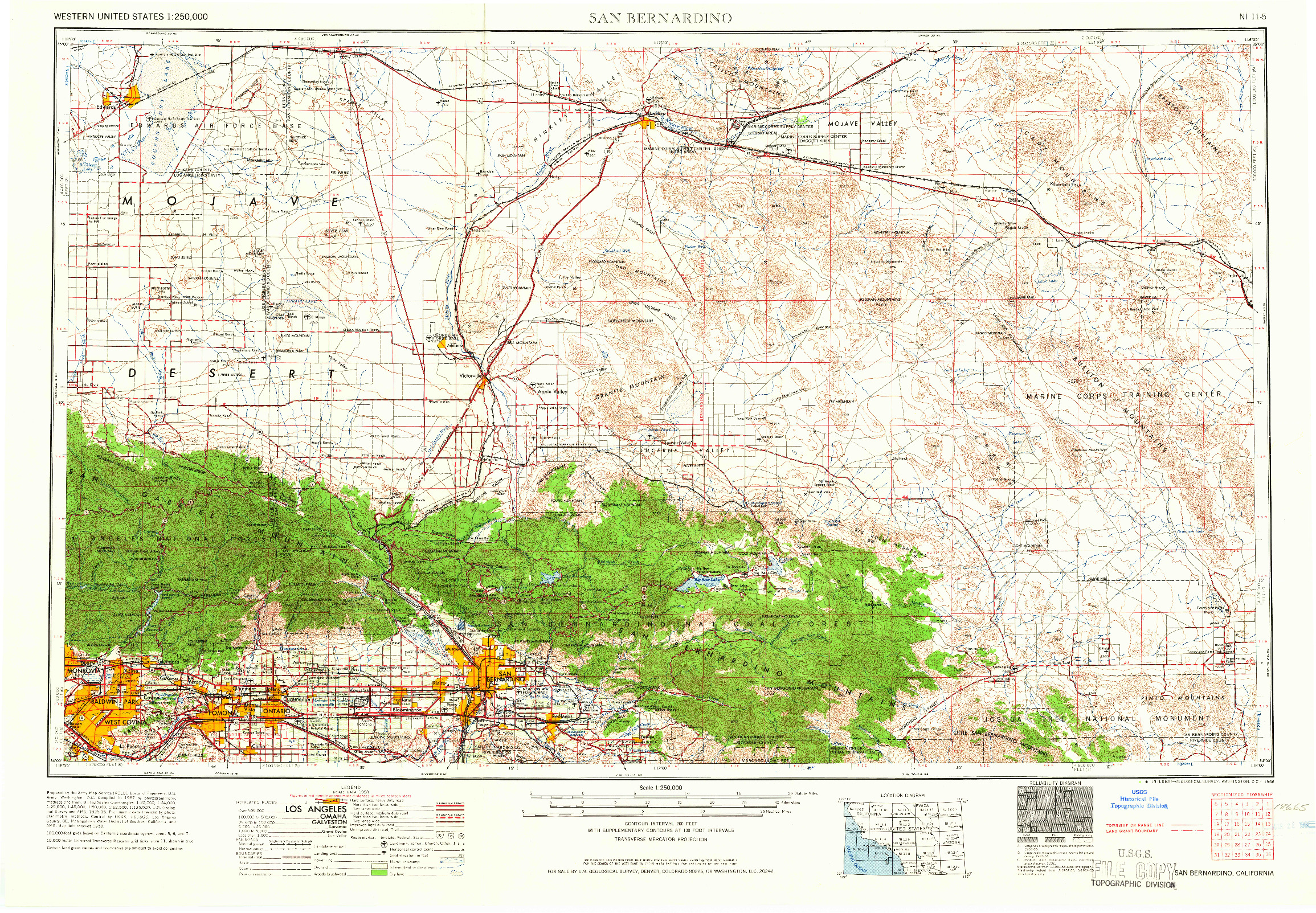 USGS 1:250000-SCALE QUADRANGLE FOR SAN BERNARDINO, CA 1966